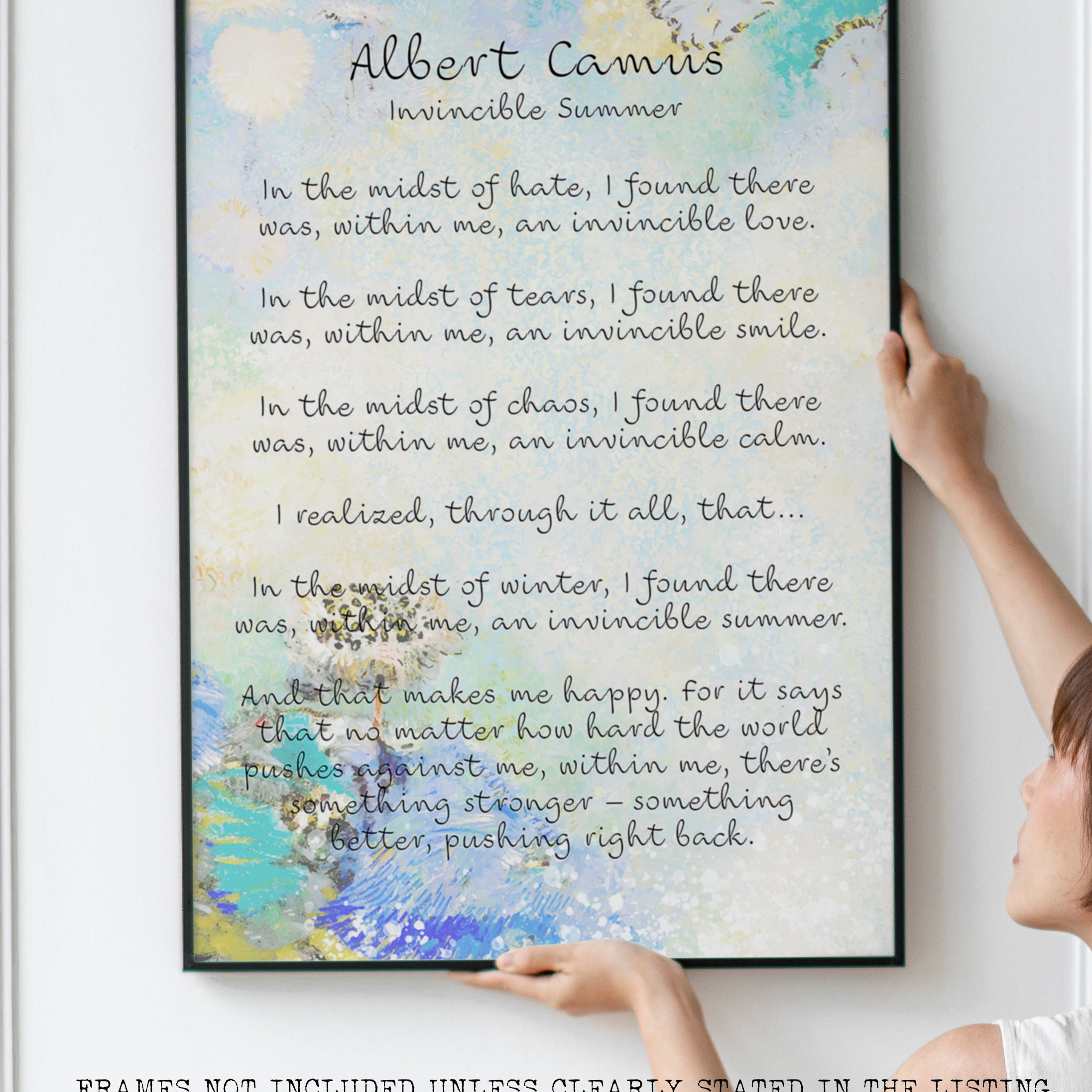 Albert Camus Invincible Summer Wall Art Print, Literature Quote Art Print FRAMED and UNFRAMED OPTIONS