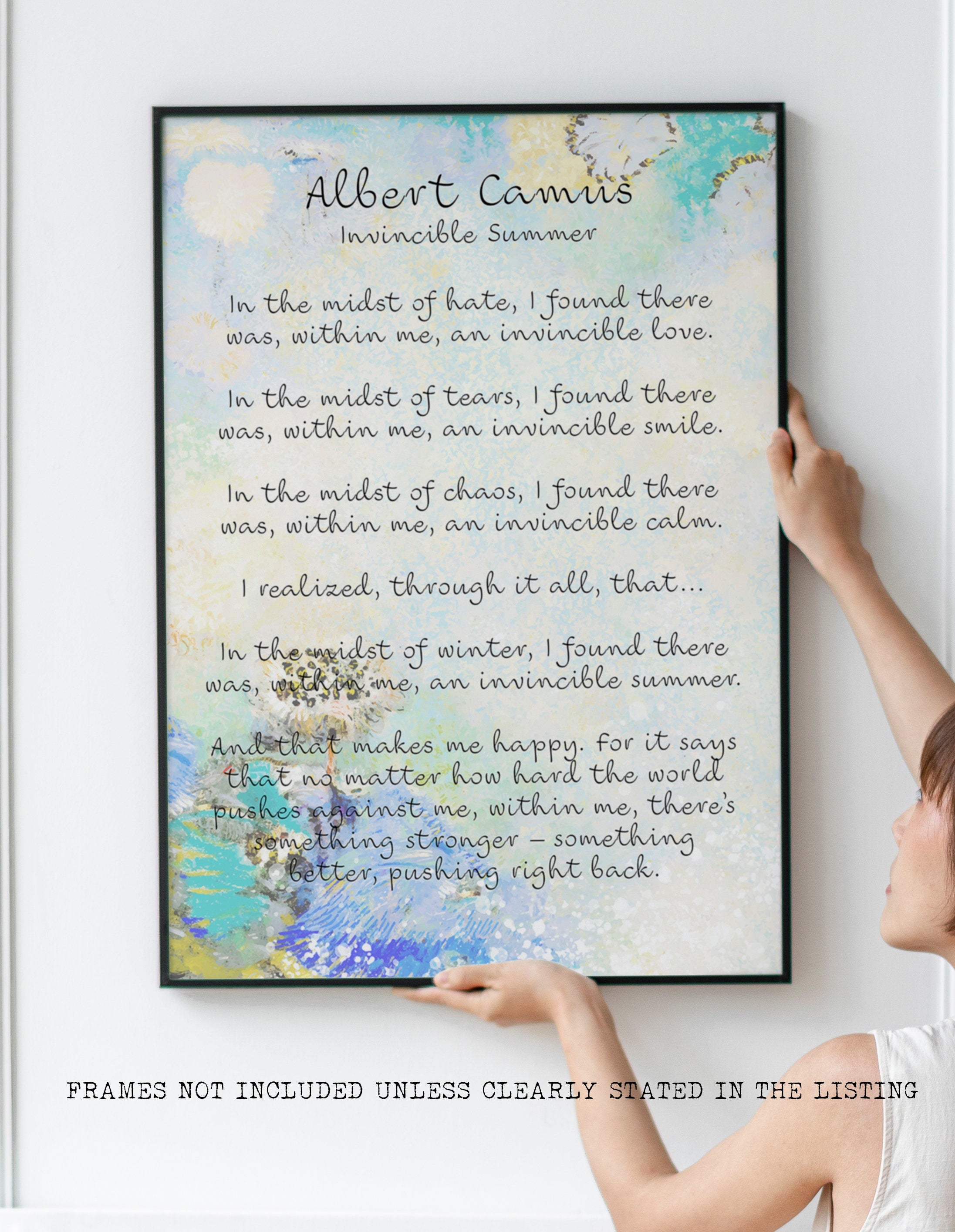 Albert Camus Invincible Summer Wall Art Print, Literature Quote Art Print FRAMED and UNFRAMED OPTIONS