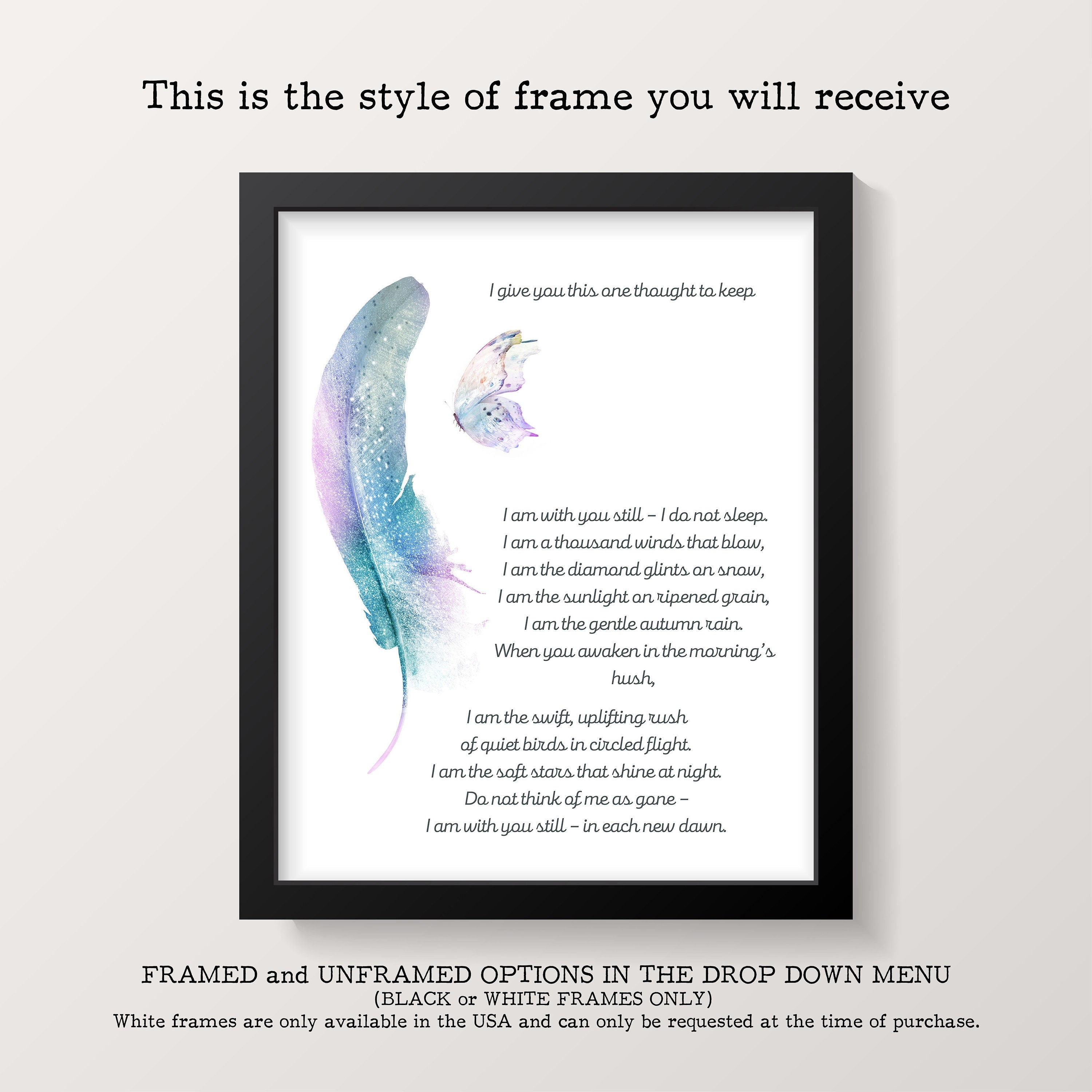 I Give You This One Thought Native American Prayer Quote Print with Watercolor Butterfly & Feather, Inspirational Gift Wall Art