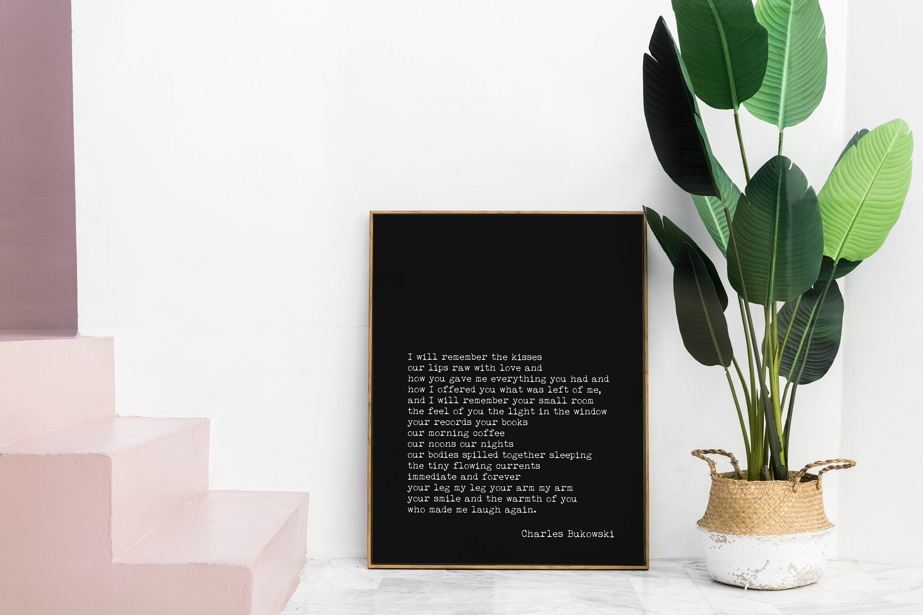 Charles Bukowski I Will Remember the Kisses Poem Print, Minimalist Black & White Bukowski Poetry Poster Print