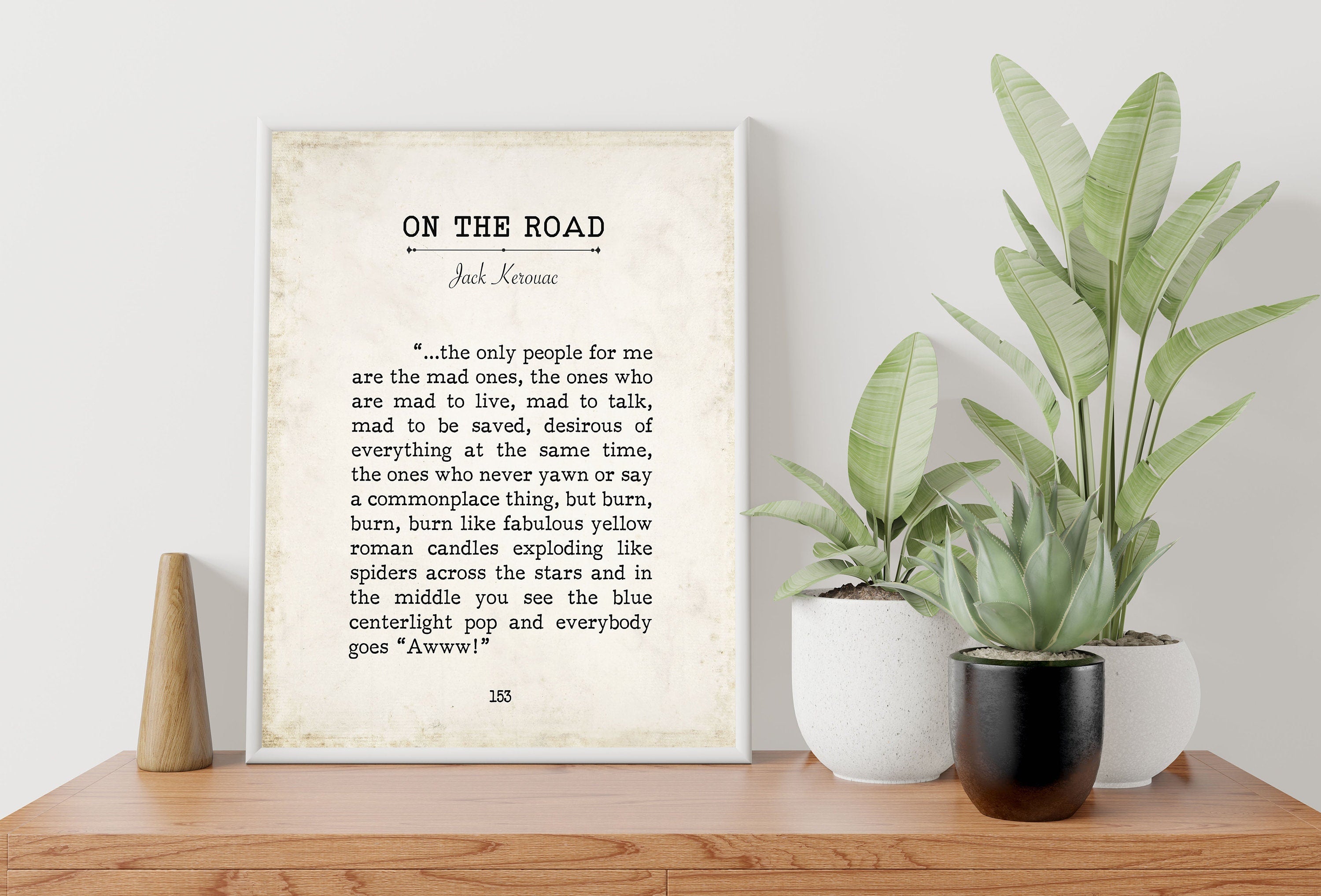 Jack Kerouac The Only People For Me Quote Print, Minimalist Vintage Style Book Page Wall Art Print Framed or Unframed