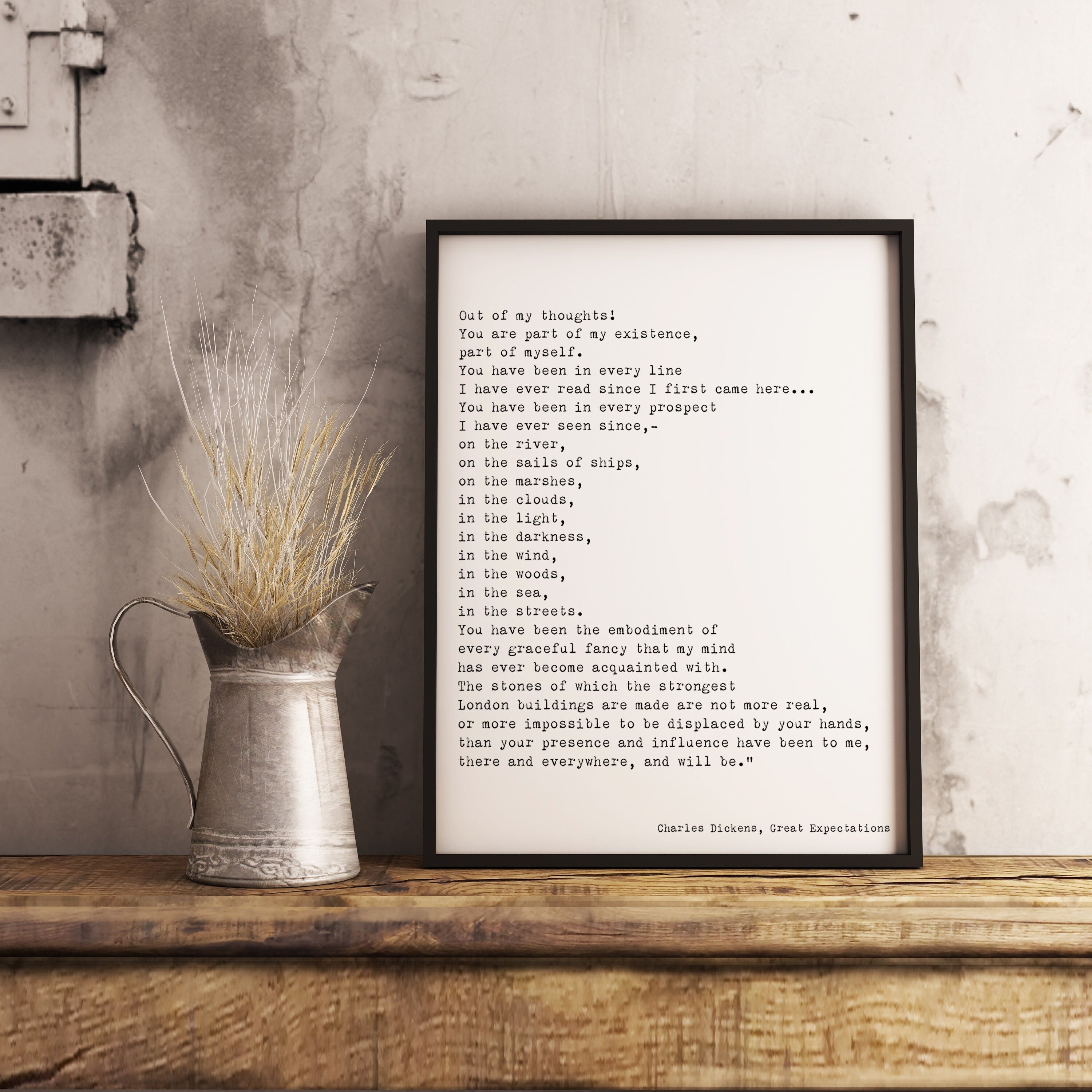 Charles Dickens Framed Art - Romantic Wall Art Quote Print, Bedroom Decor