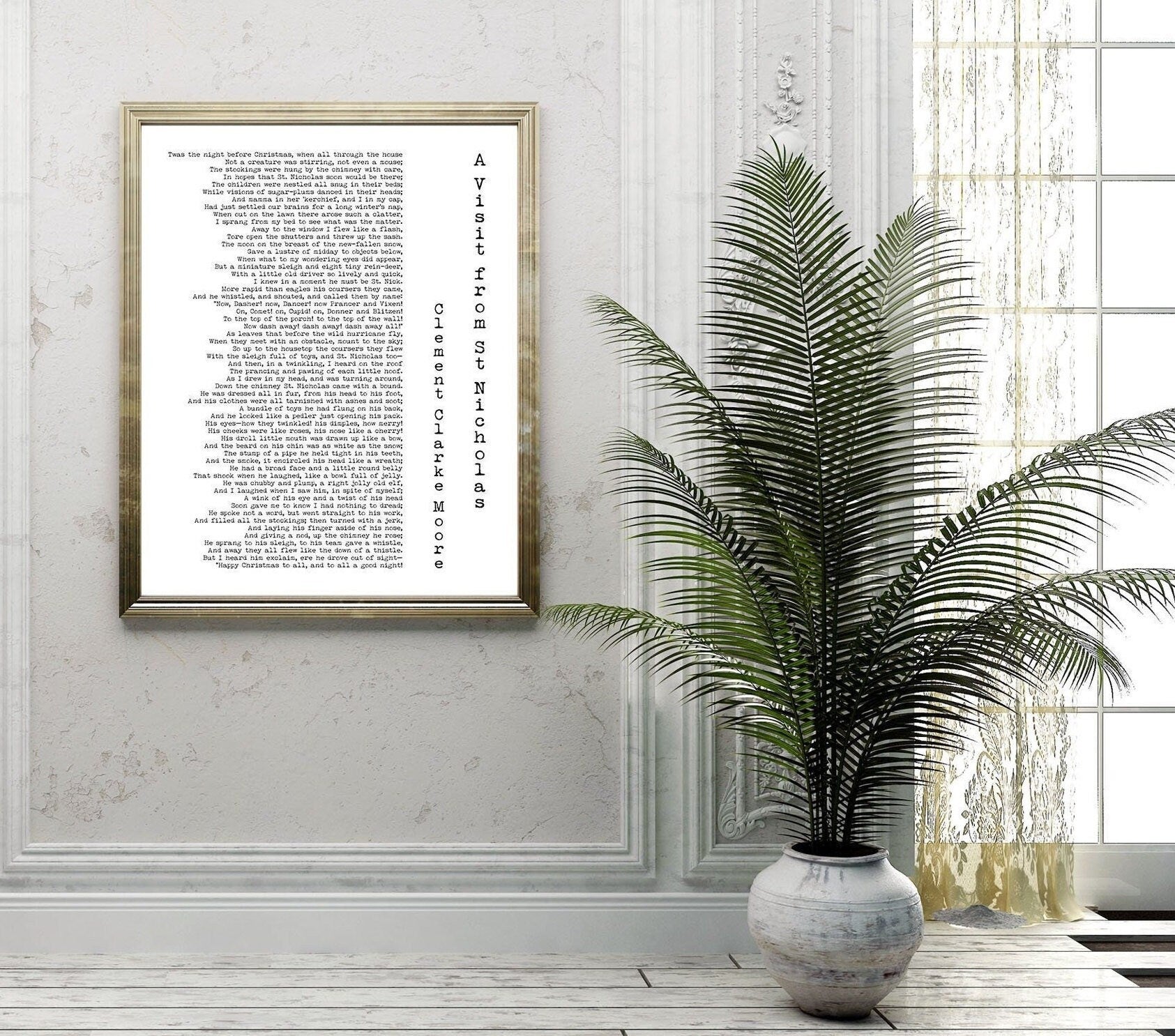 The Night Before Christmas Poem Wall Art Quote Print, Poetry Black And White Print