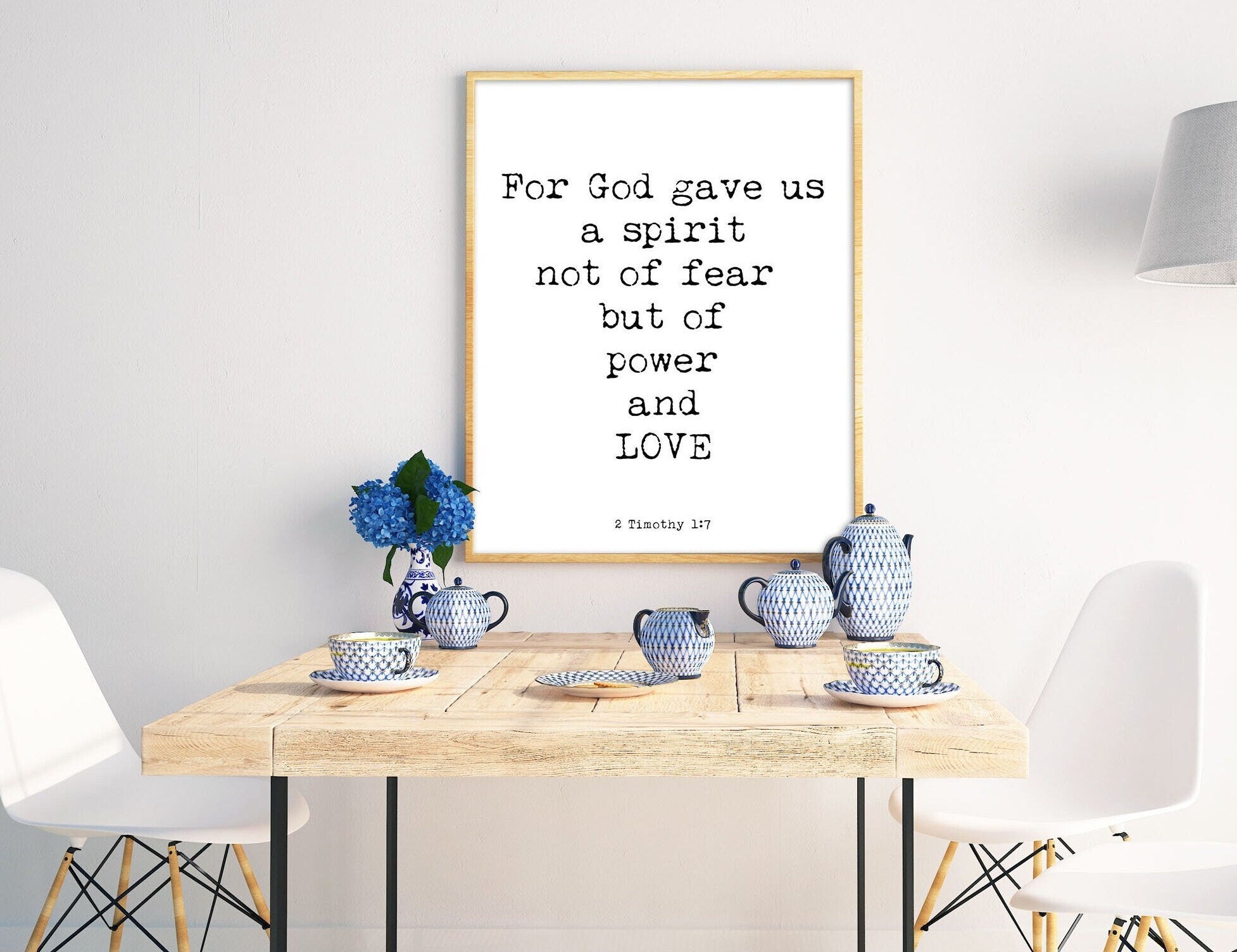 Christian Wall Art Bible Verse 2 Timothy 1:7 Quote Print, Spirit of Power and Love Wall Art in Black & White