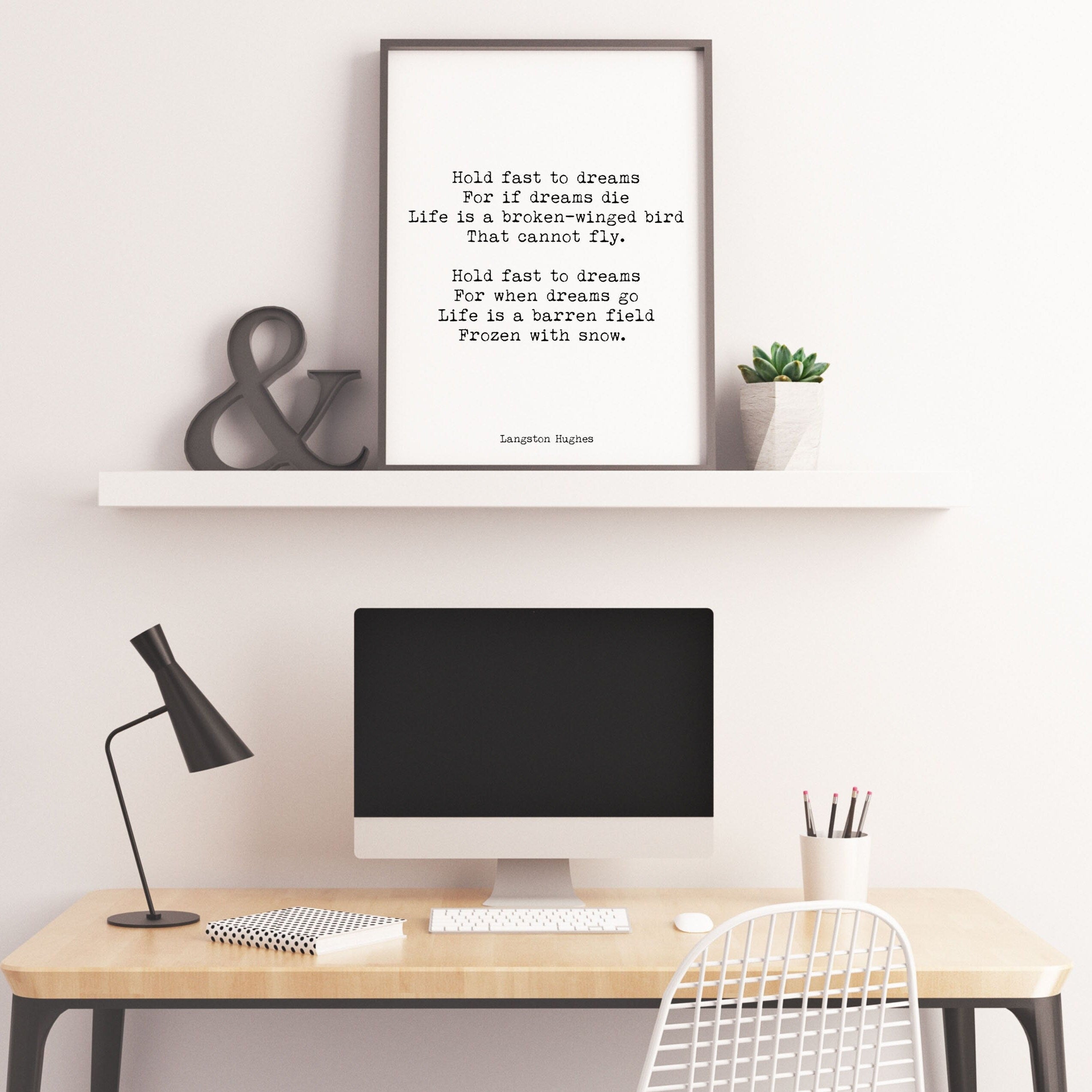 Langston Hughes Hold Fast To Dreams Poem Print, Inspirational Poetry Poster in Black & White for Home Wall Decor Unframed or Framed Art