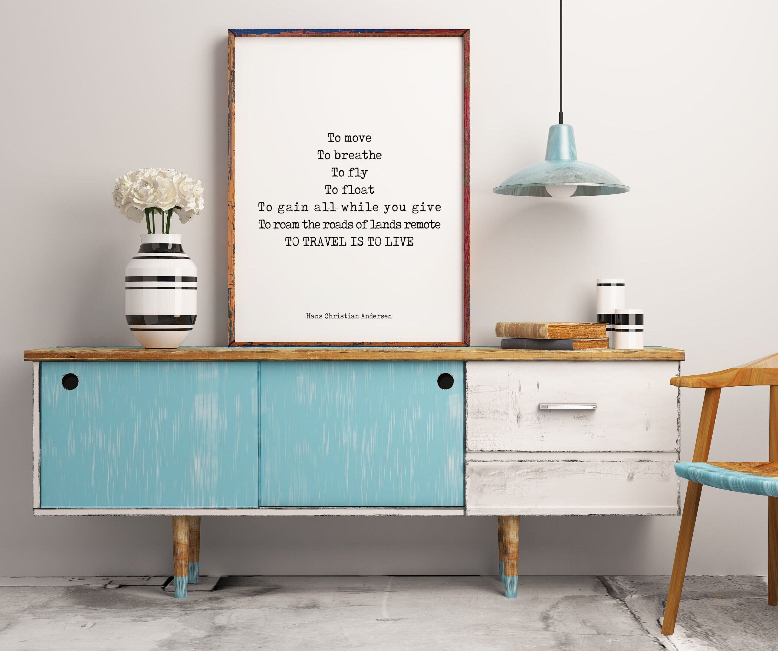 To Travel Is To Live Inspirational Quote from Hans Christian Anderson in Black & White Art, Unframed or Framed Art Travel Wall Decor