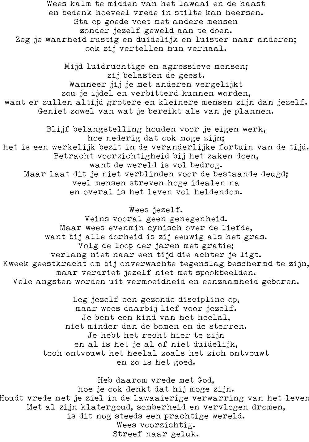 Dutch Desiderata Print, Unframed Minimalist Poster