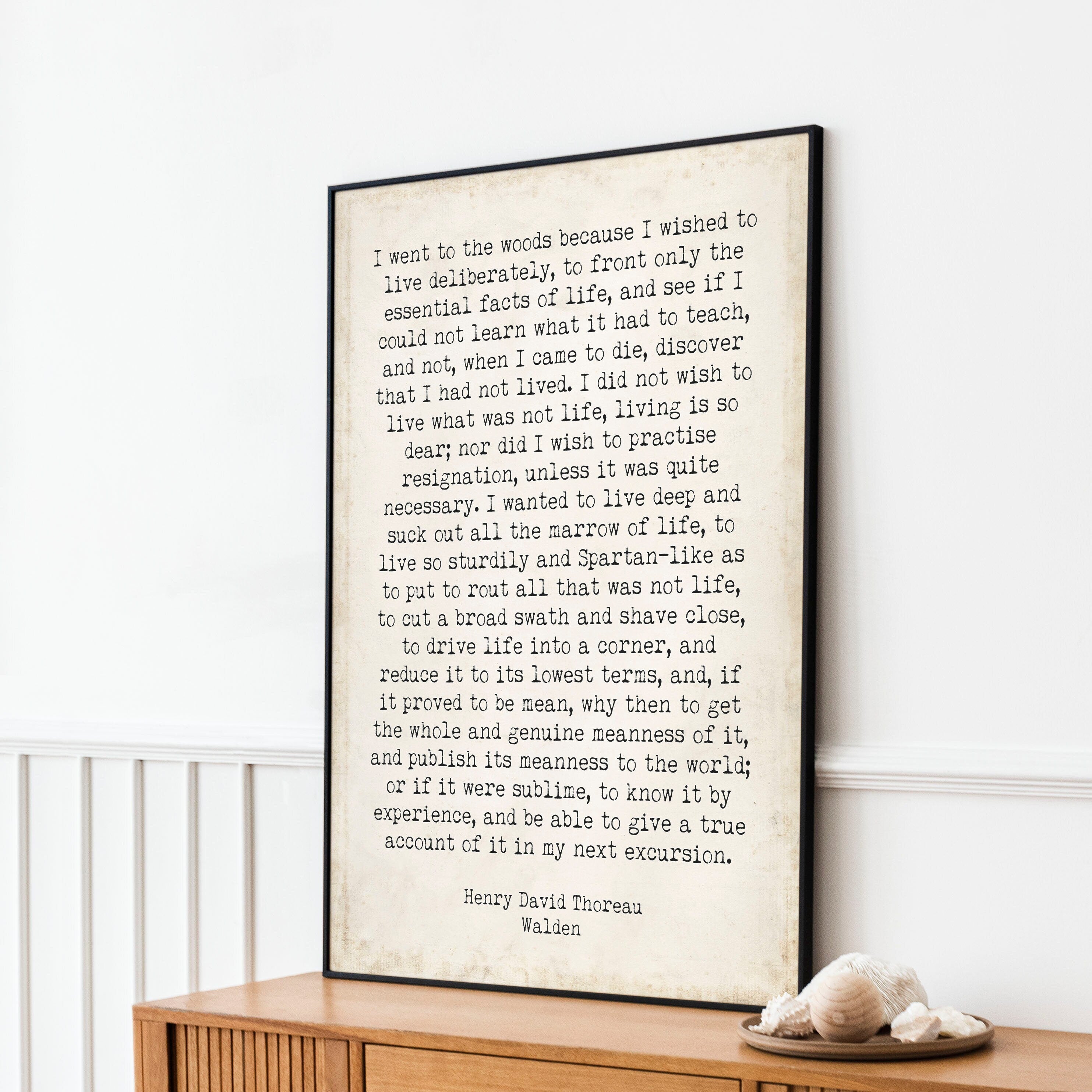 Walden Quote I Went To The Woods Vintage Style Inspirational Print, Henry David Thoreau