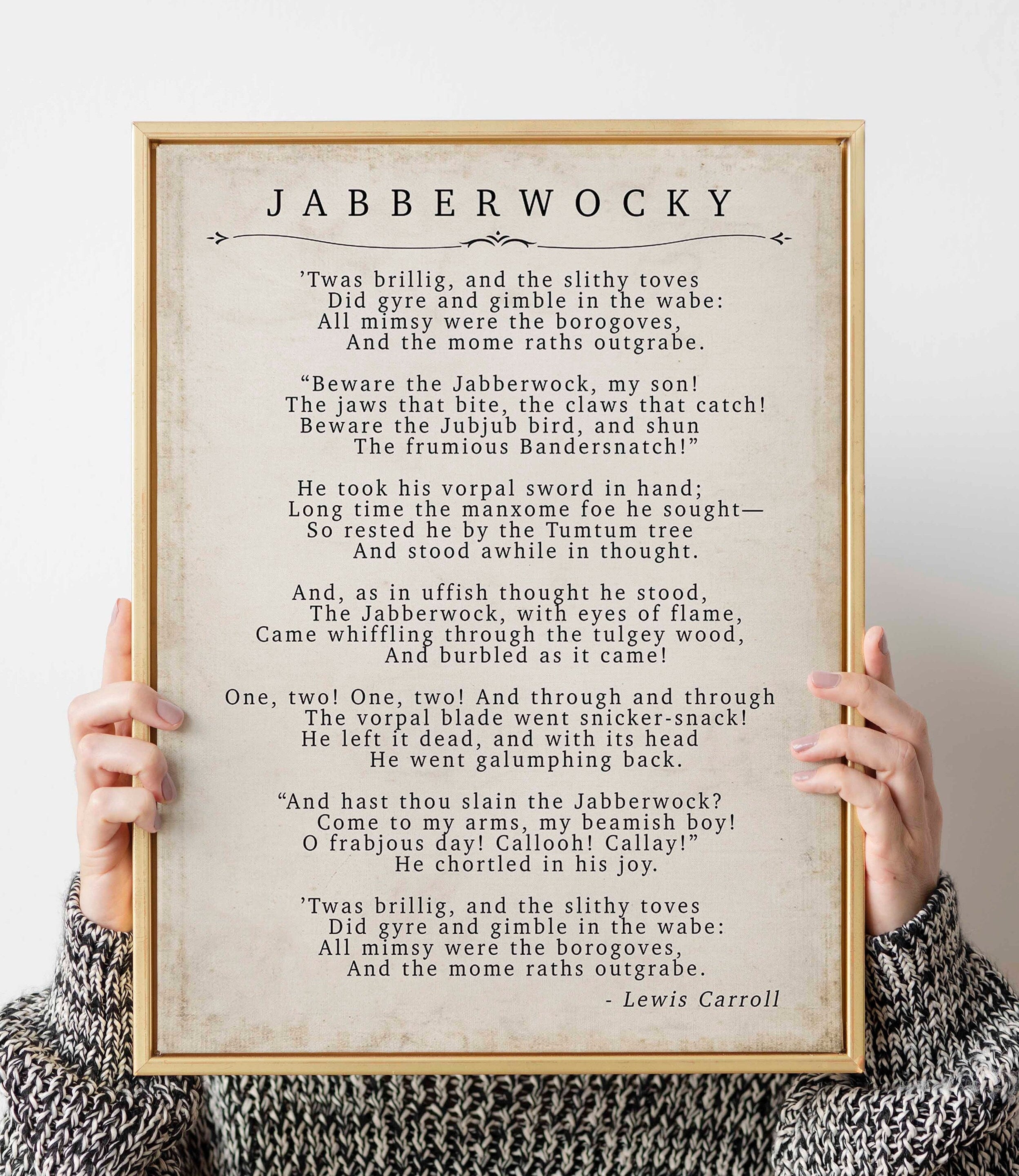 Jabberwocky - Lewis Caroll Poetry Print in Vintage Style Unframed and Framed Art