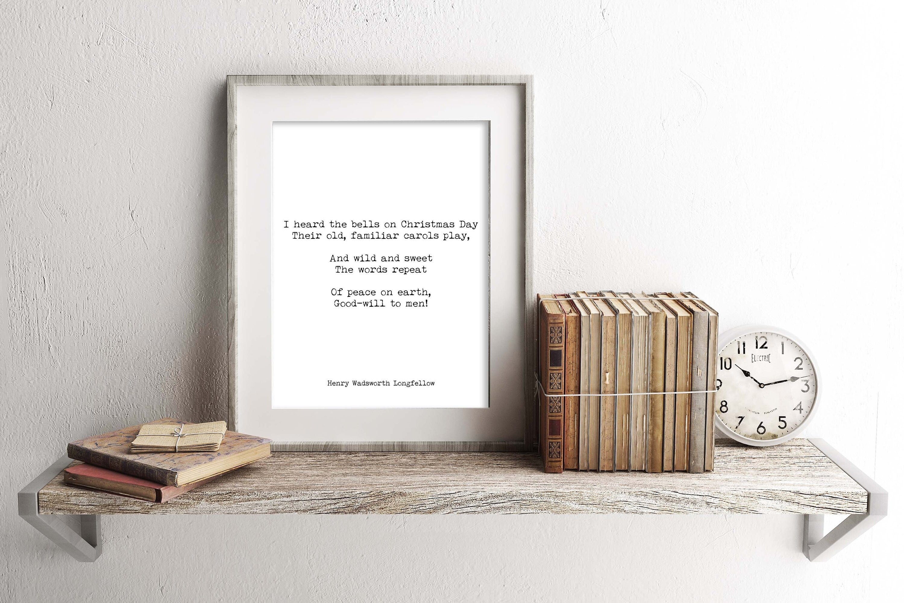 Longfellow Christmas Poem Wall Art Quote Print, Poetry Black and White Print, Peace on Earth Goodwill to all Men, Henry Wadsworth Longfellow