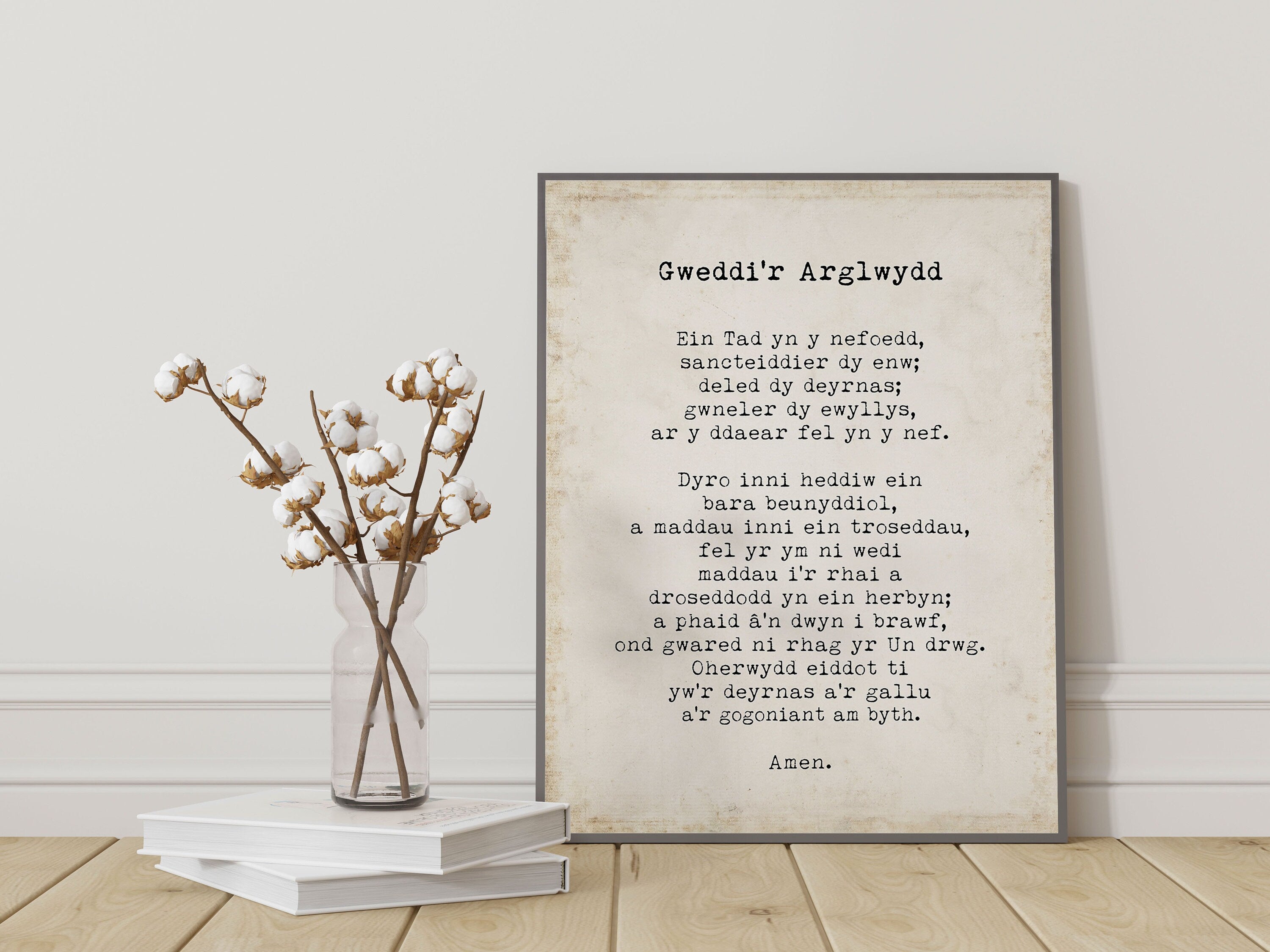 Ein Tad Welsh LORD's Prayer Unframed Quote Print in Black & White, Gweddi'r Arglwydd Prayer Christian Wall Art