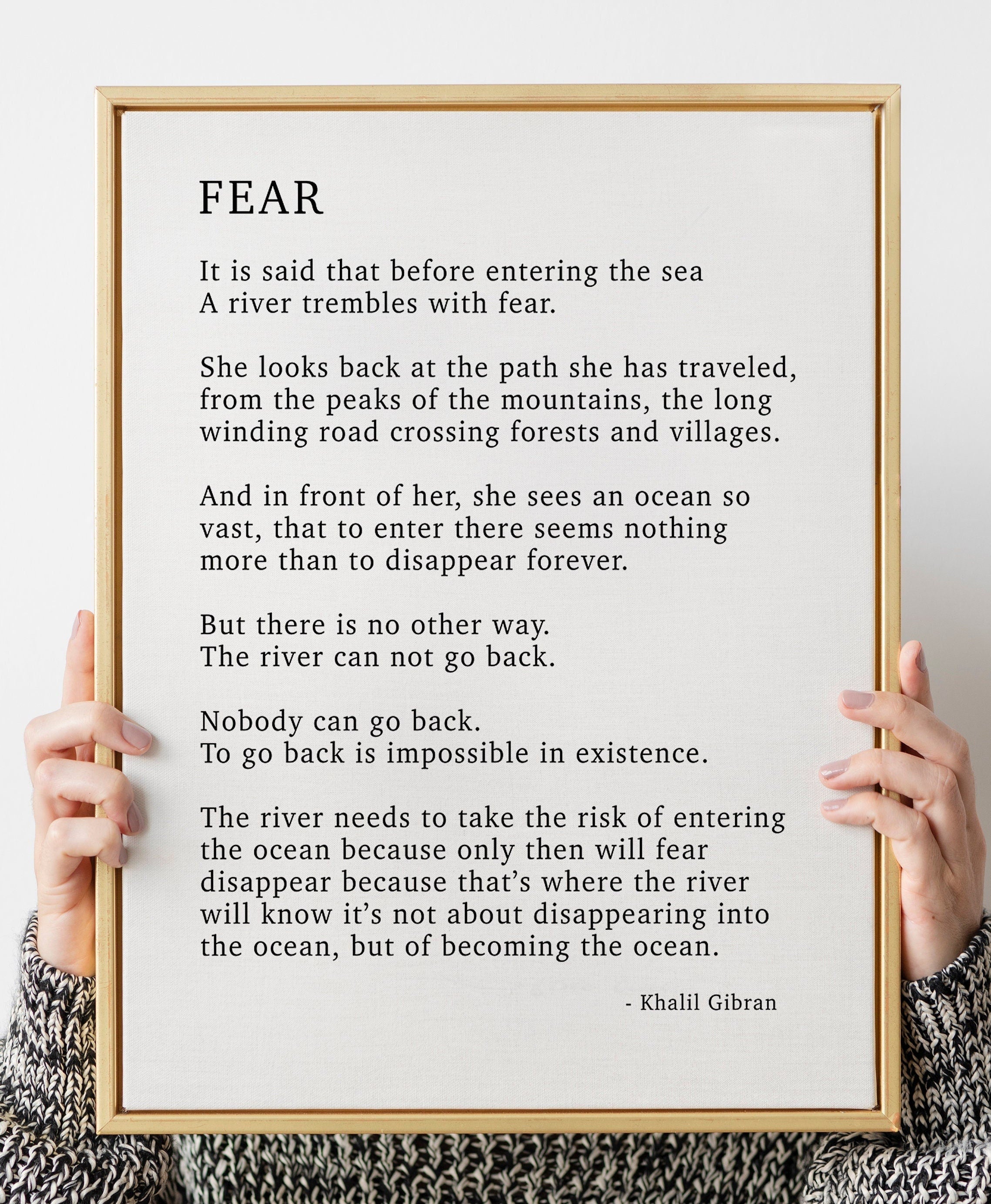 FEAR by KAHLIL GIBRAN Poem - Poetry Decor, Poem Print