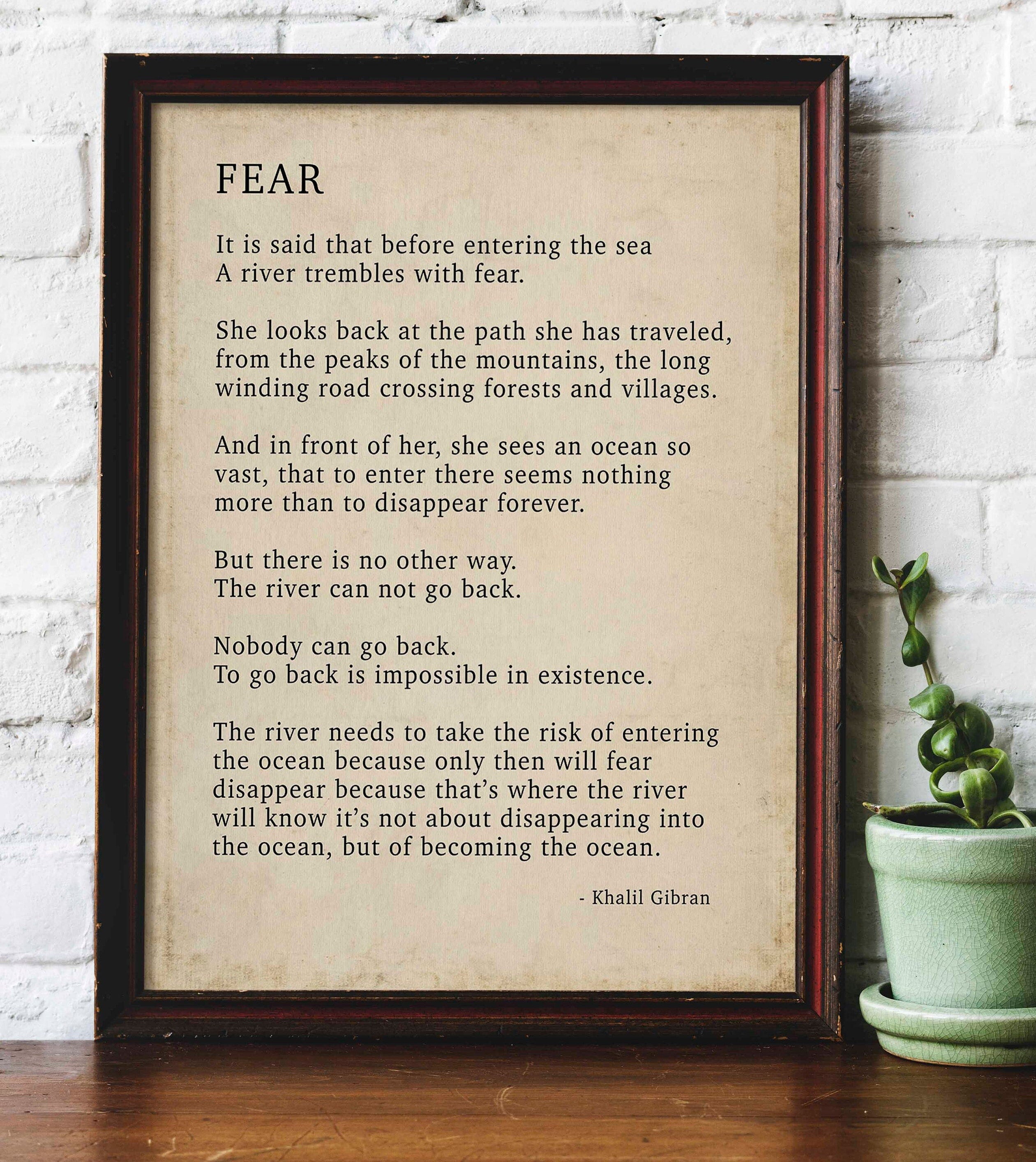 FEAR by KAHLIL GIBRAN Poem - Poetry Decor, Poem Print