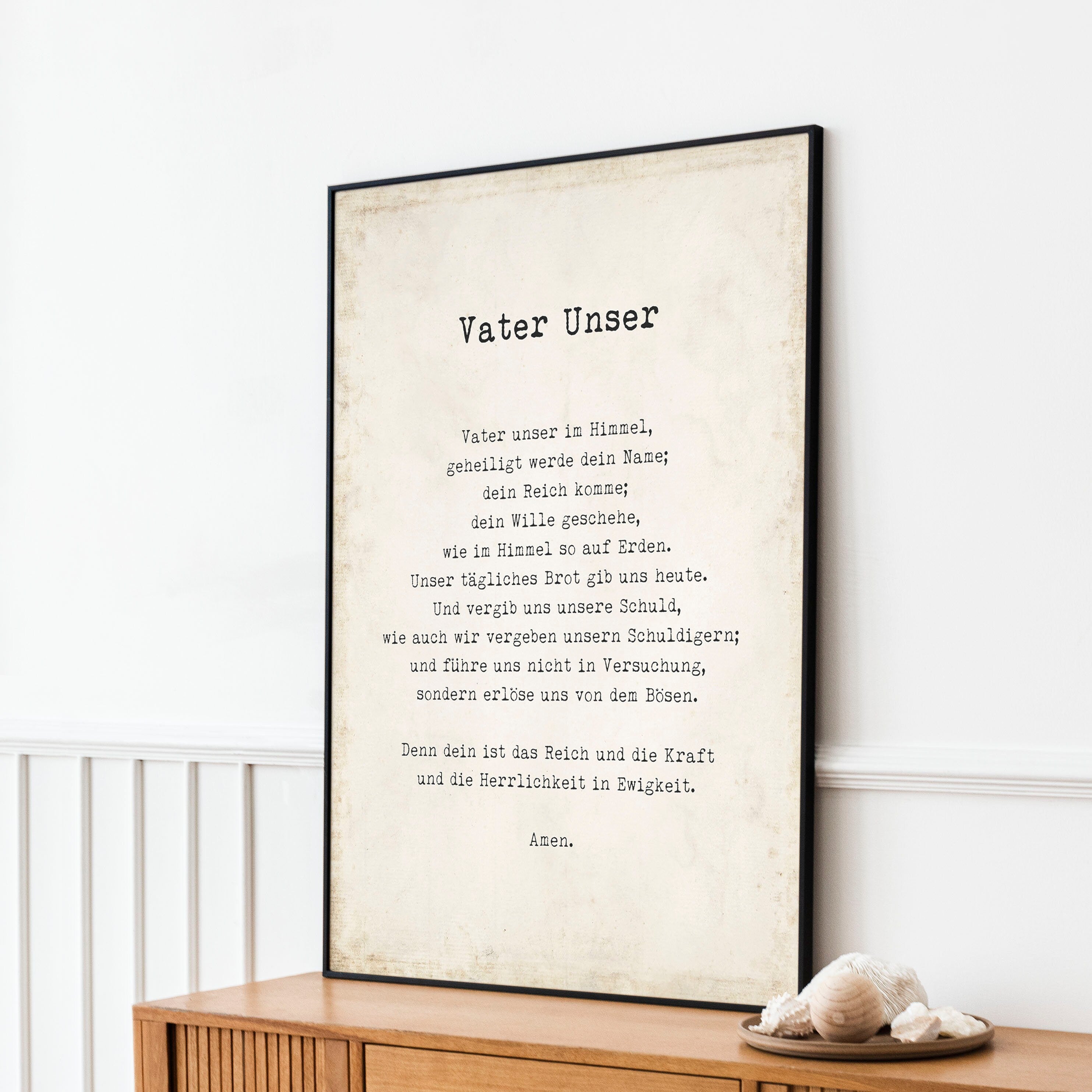 German LORD's Prayer Unframed and Framed Quote Print in Vintage Style, Vater Unser Our Father Prayer Christian Wall Art Inspirational Quote