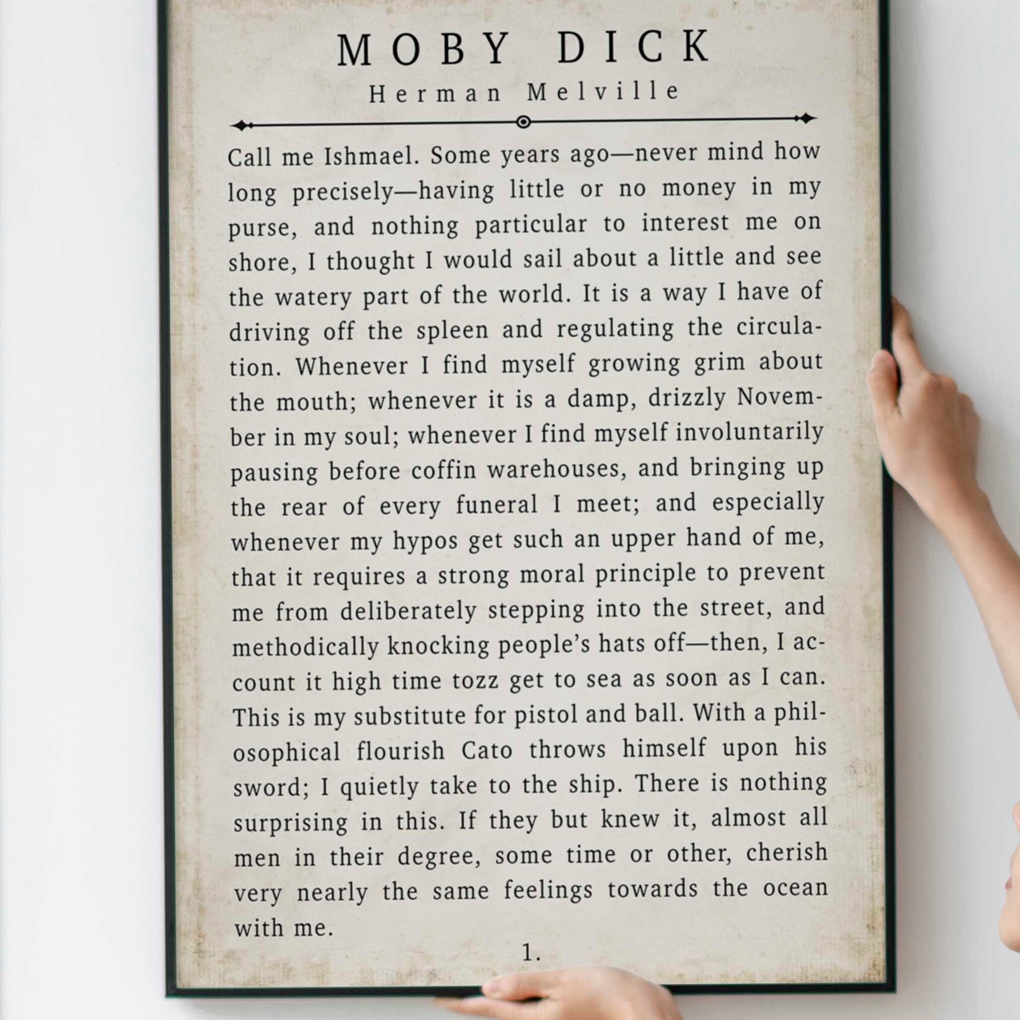 Moby Dick Herman Melville Book Quote Print Vintage Page 1. Unframed and Framed Wall Art
