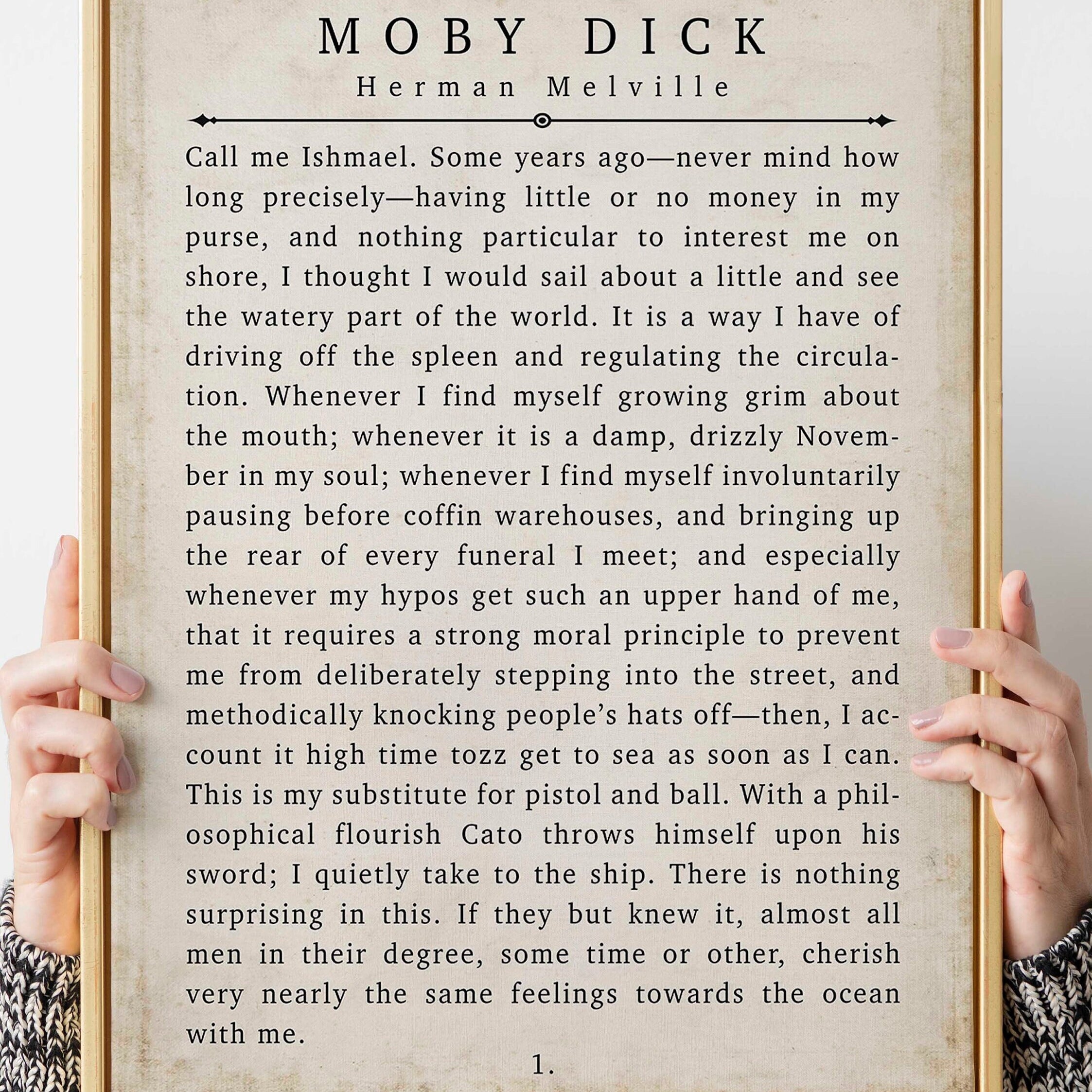 Moby Dick Herman Melville Book Quote Print Vintage Page 1. Unframed and Framed Wall Art
