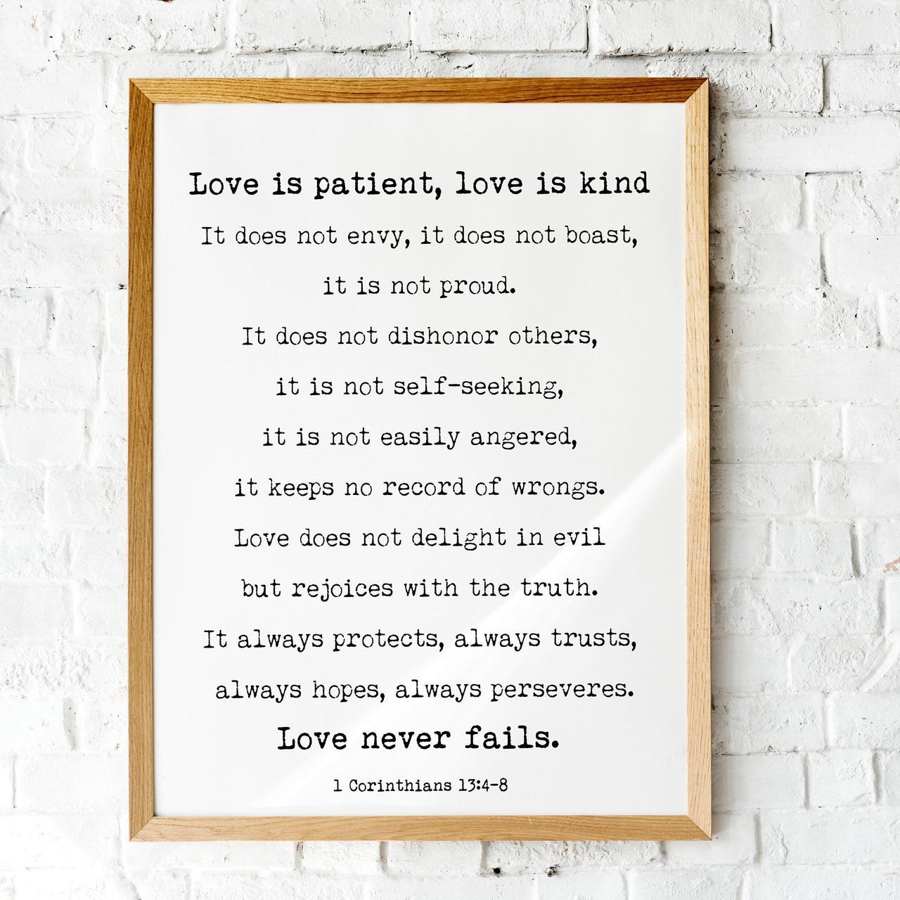 Corinthians 13 Quote Print, Love is Patient Love Never Fails Wall Art Print in Black & White