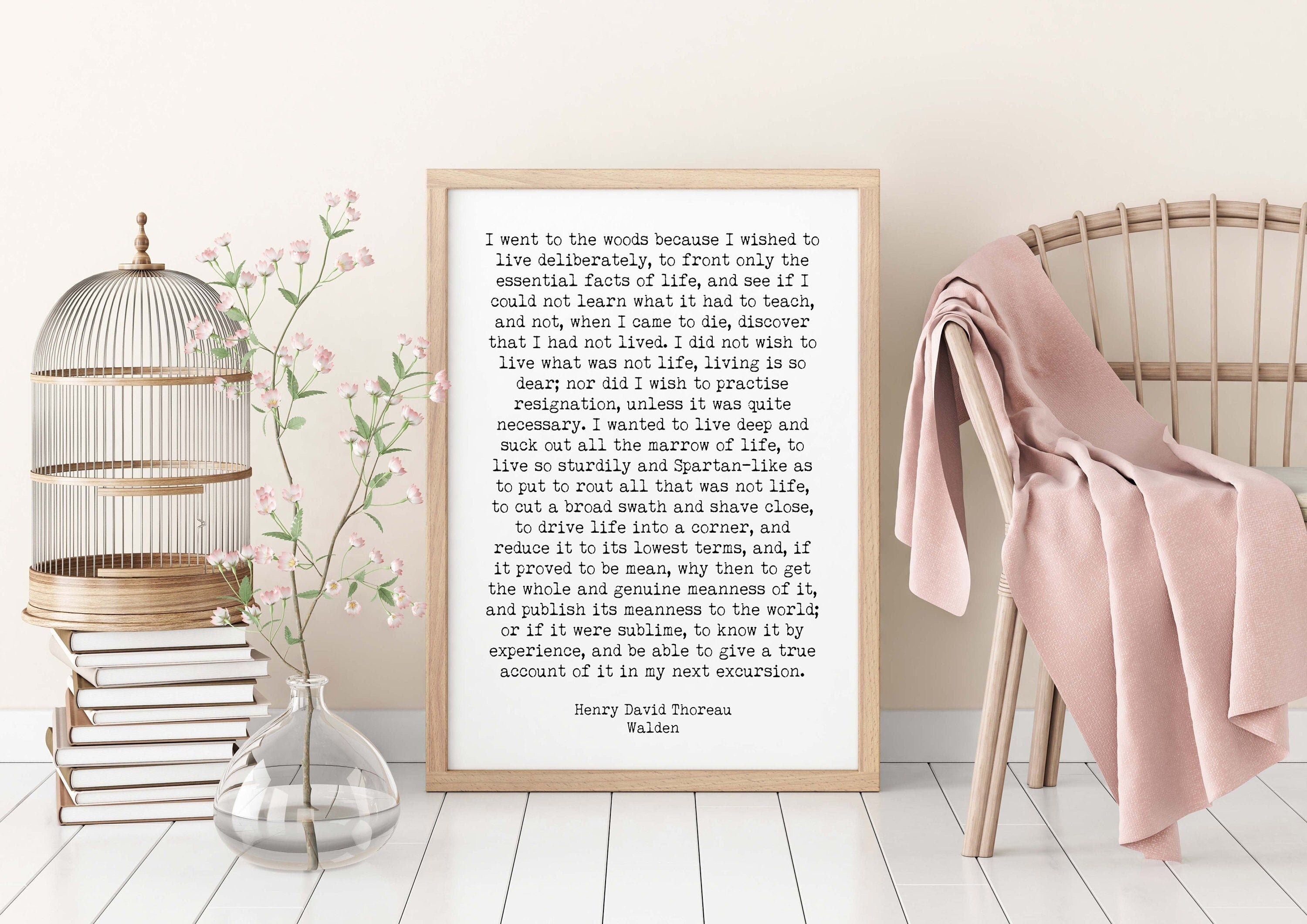 Walden Quote I Went To The Woods Vintage Style Inspirational Print, Henry David Thoreau