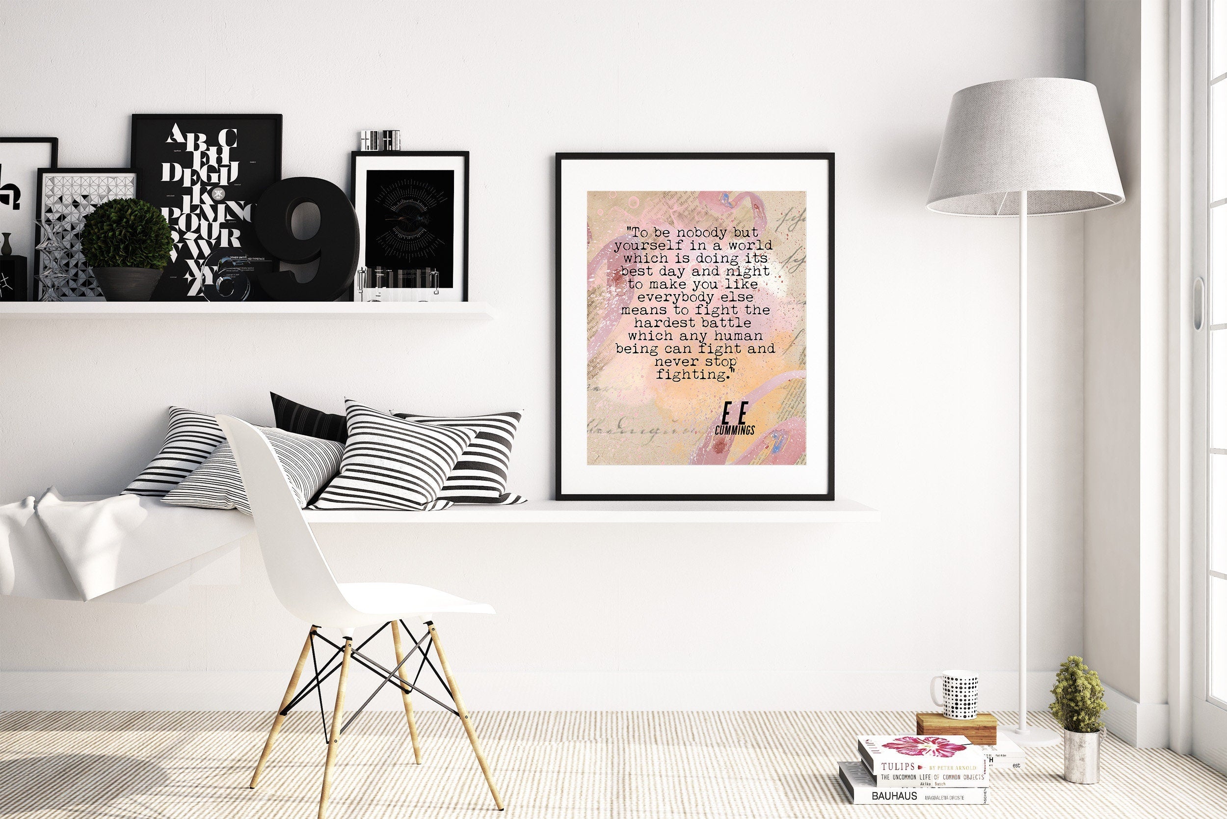 ee cummings Quote Print To Be Nobody But Yourself Inspirational Quote Wall Art Prints Framed or Unframed
