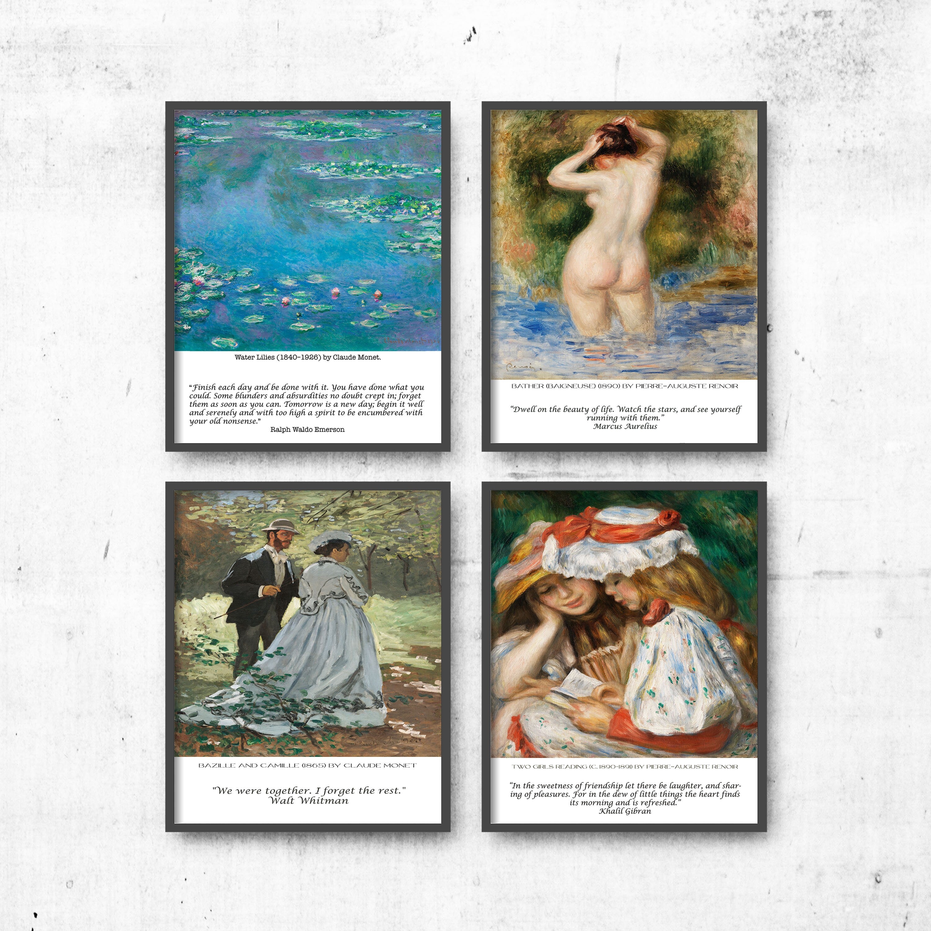 Monet and Renoir Art Quote Prints Set of 4, Gallery Wall Set for Home Decor