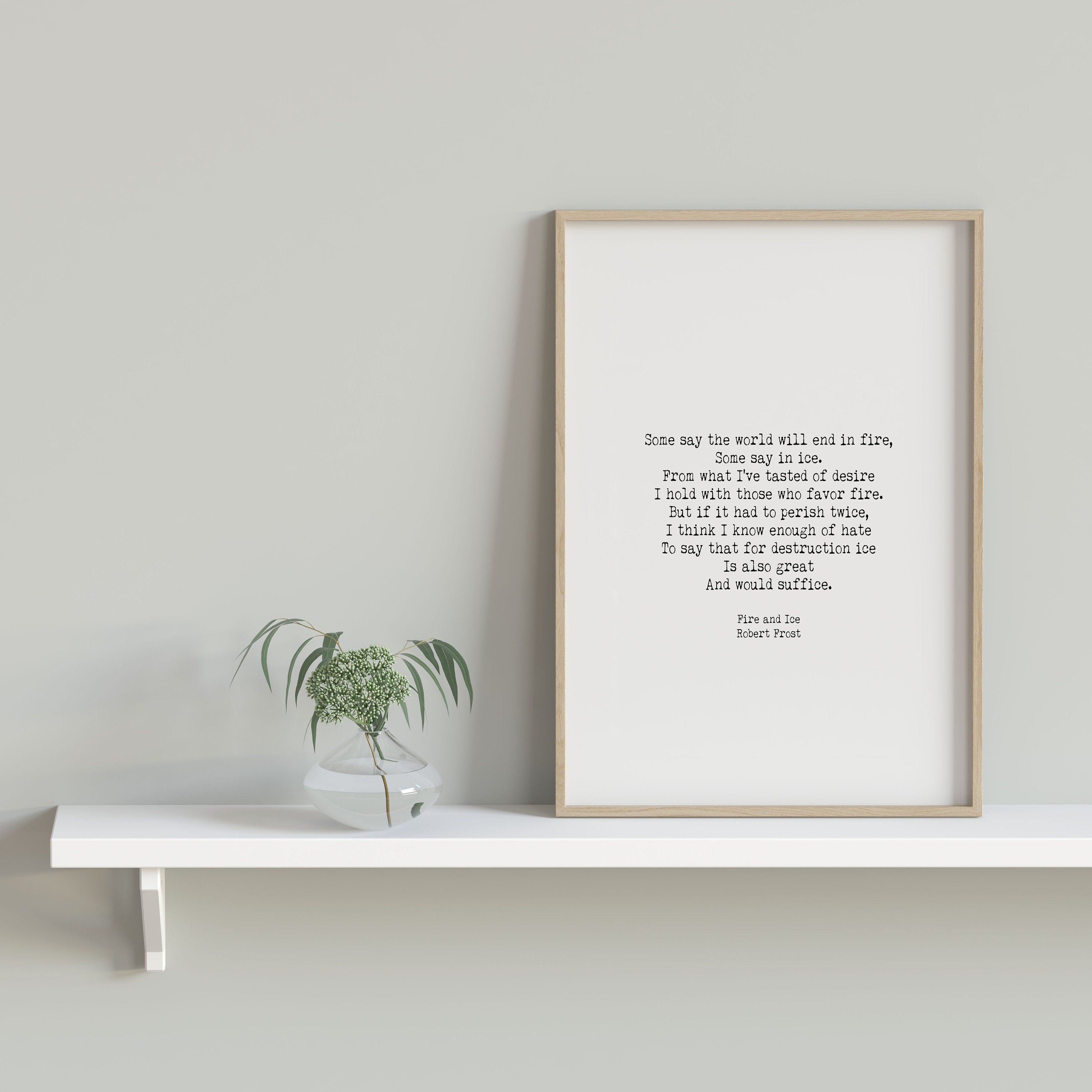 Fire and Ice Robert Frost Wall Art Print in Black & White for Living Room Wall Art, Unframed