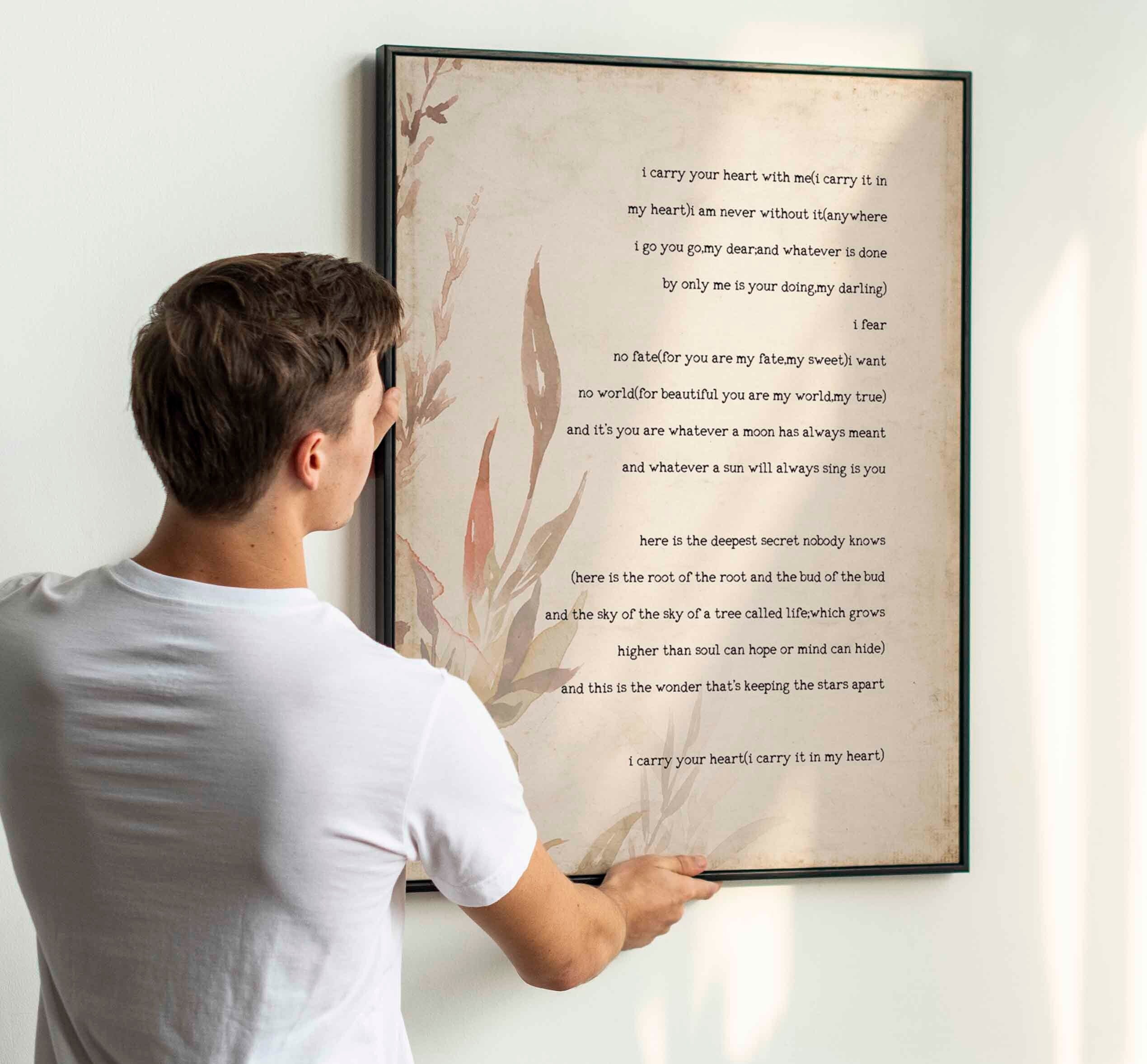 I Carry Your Heart Poem By E E Cummings Framed Art Print With Floral Vintage Background