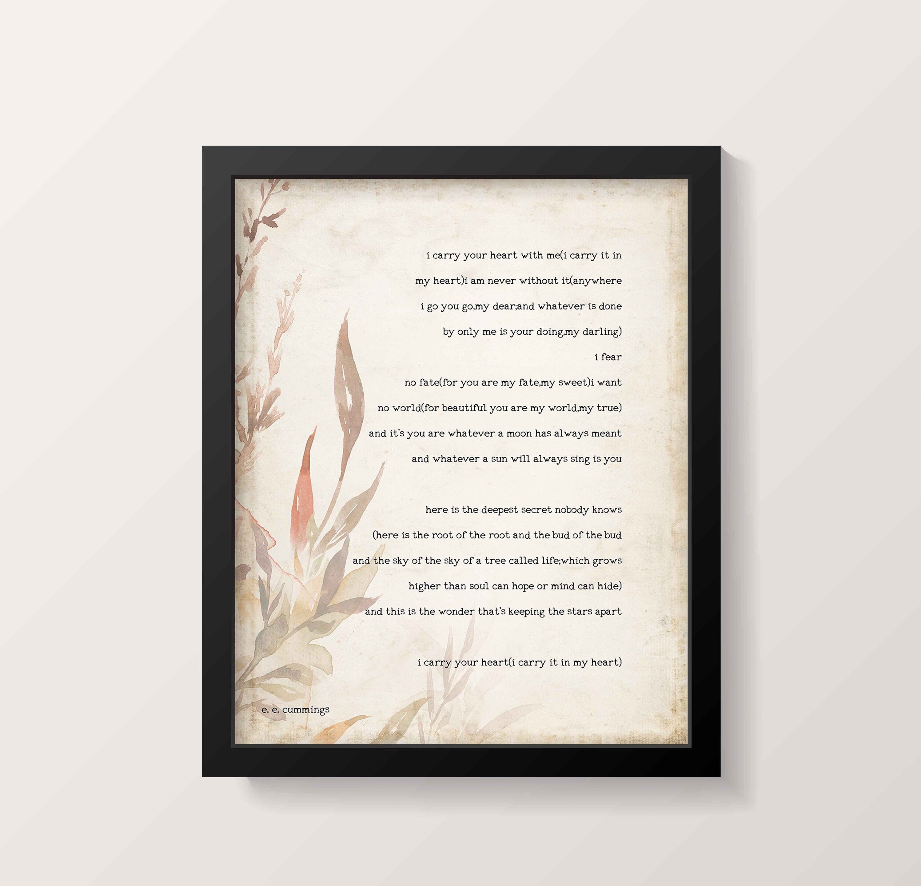 I Carry Your Heart Poem By E E Cummings Framed Art Print With Floral Vintage Background
