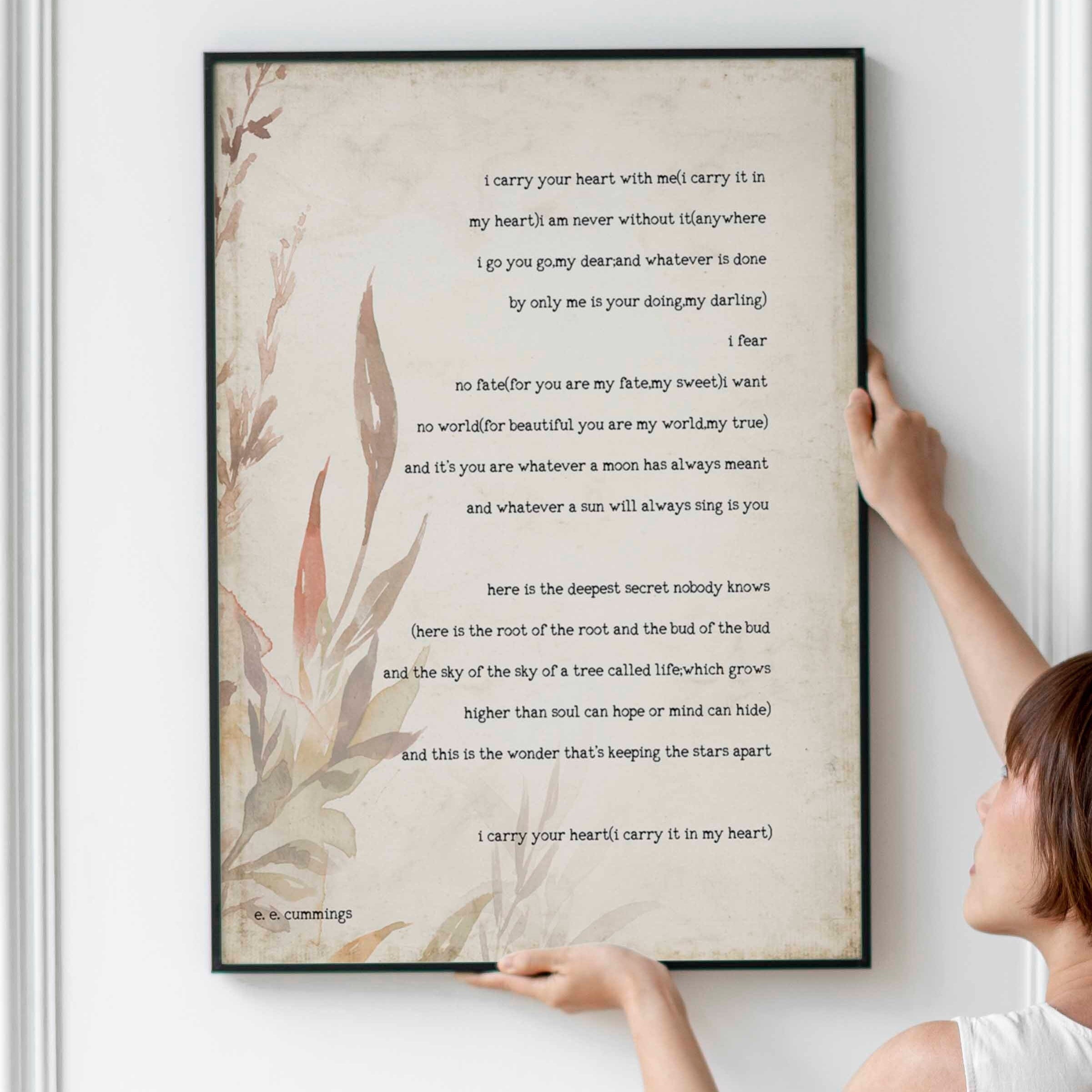 I Carry Your Heart Poem By E E Cummings Framed Art Print With Floral Vintage Background