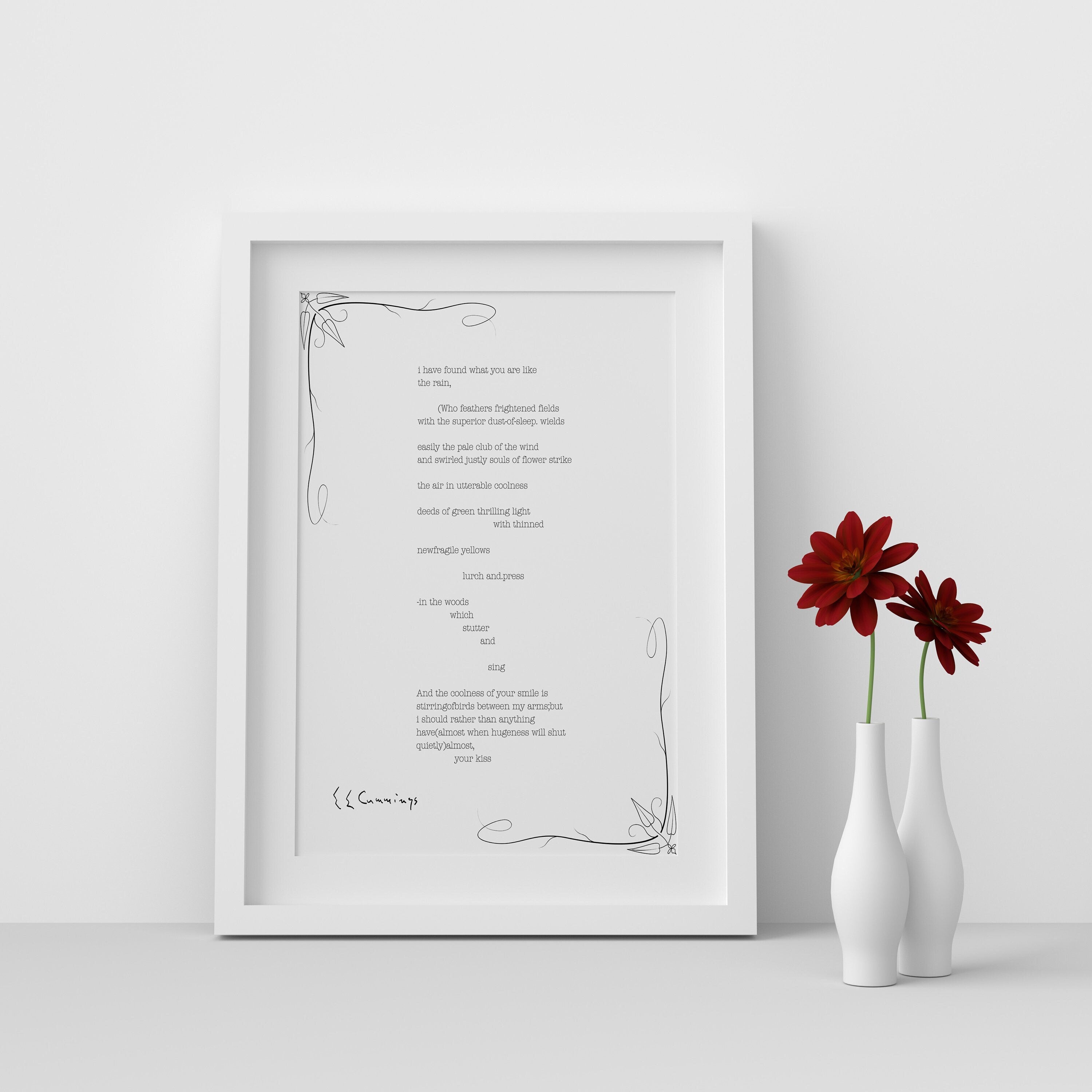 I have found what you are like Love Poem by e e cummings art print, Unframed & Framed Art Quote Wall Decor