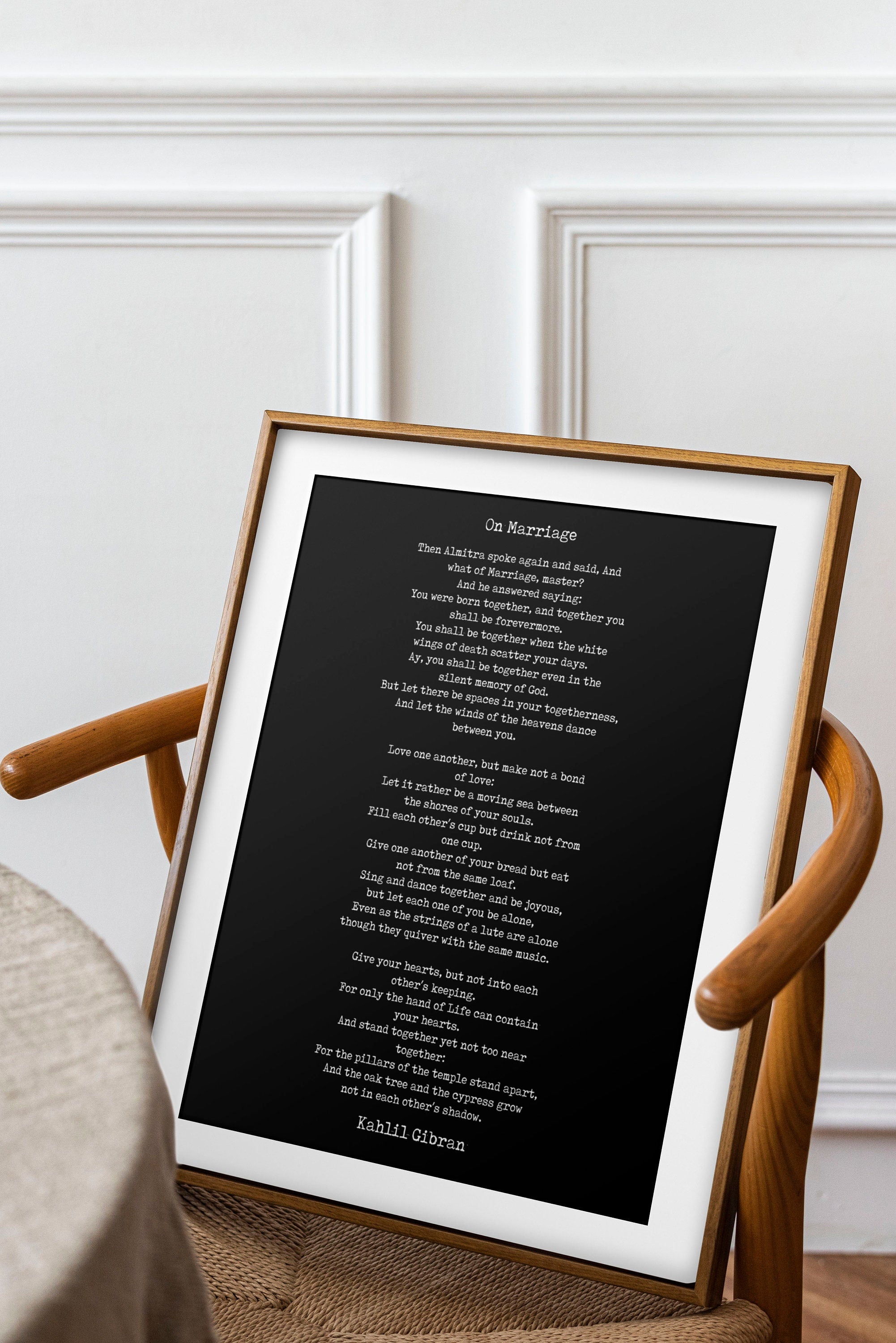 On Marriage Kahlil Gibran Wall Art Prints Framed or Unframed in Black & White, Love Poem Literary Wall Art Decor