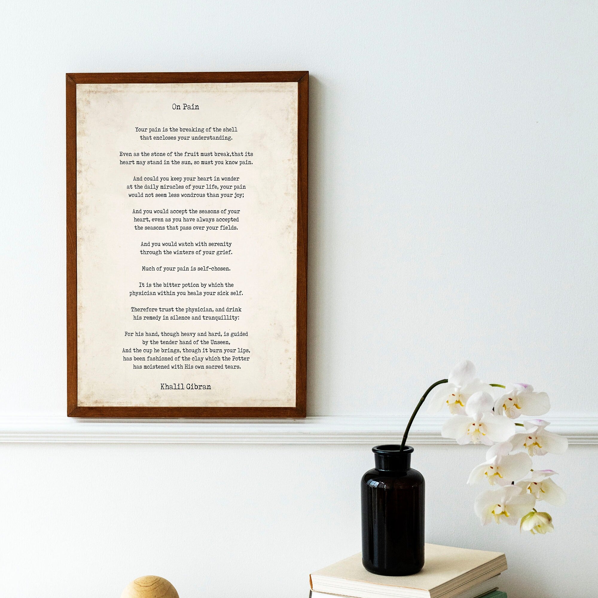 On Pain Kahlil Gibran Poem Wall Art Prints Framed or Unframed in Vintage or Black & White, Poetry Literary Wall Art Decor