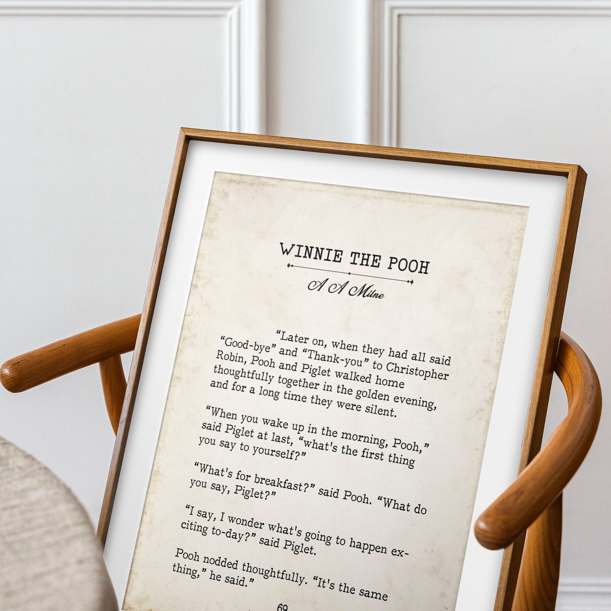 Winnie the Pooh Quote Book Page Inspirational Wall Art, A A Milne Vintage Style Print Decor