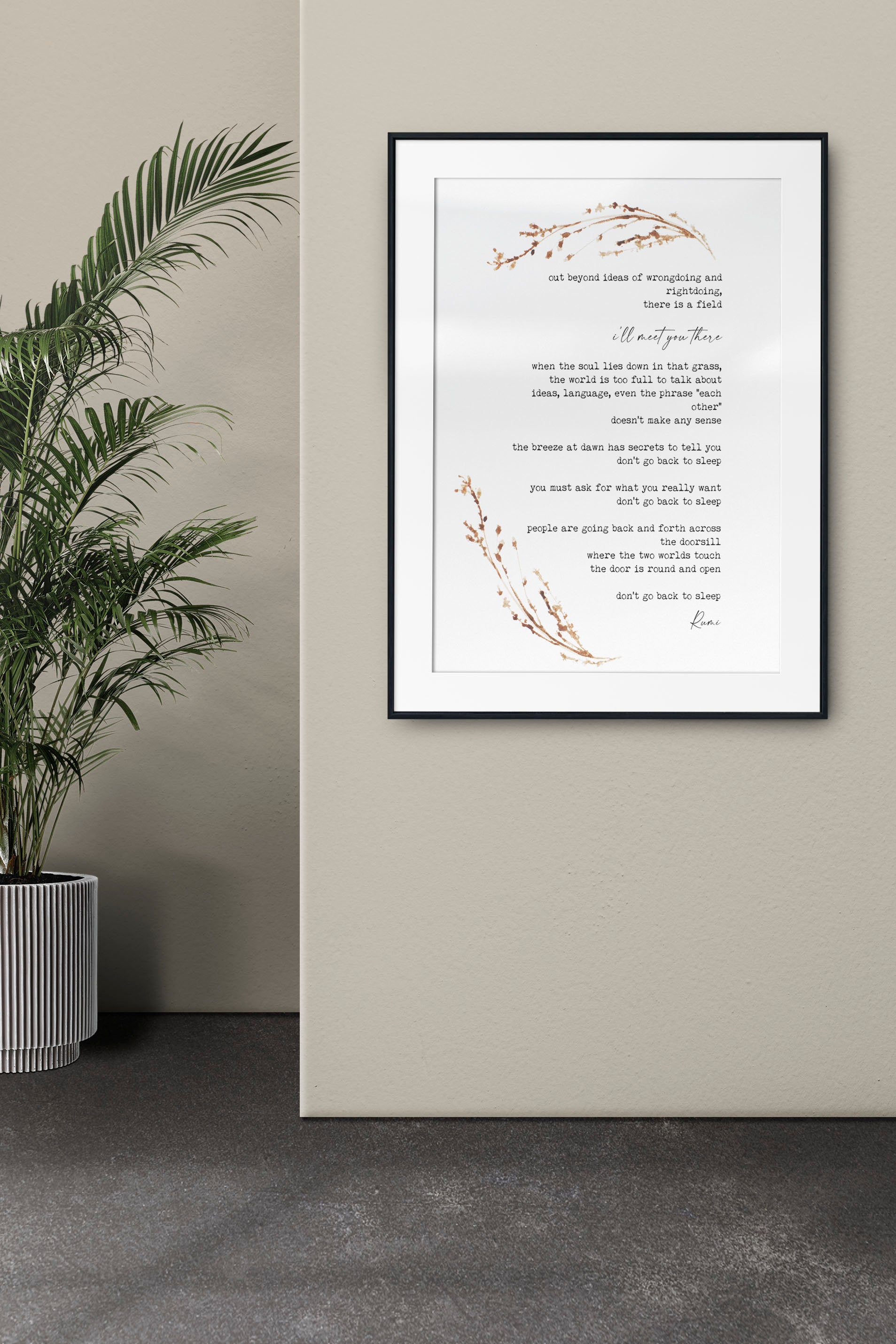 Rumi Inspirational Poetry Wall Art, I’ll meet you there Poem Minimalist Print Wall Decor