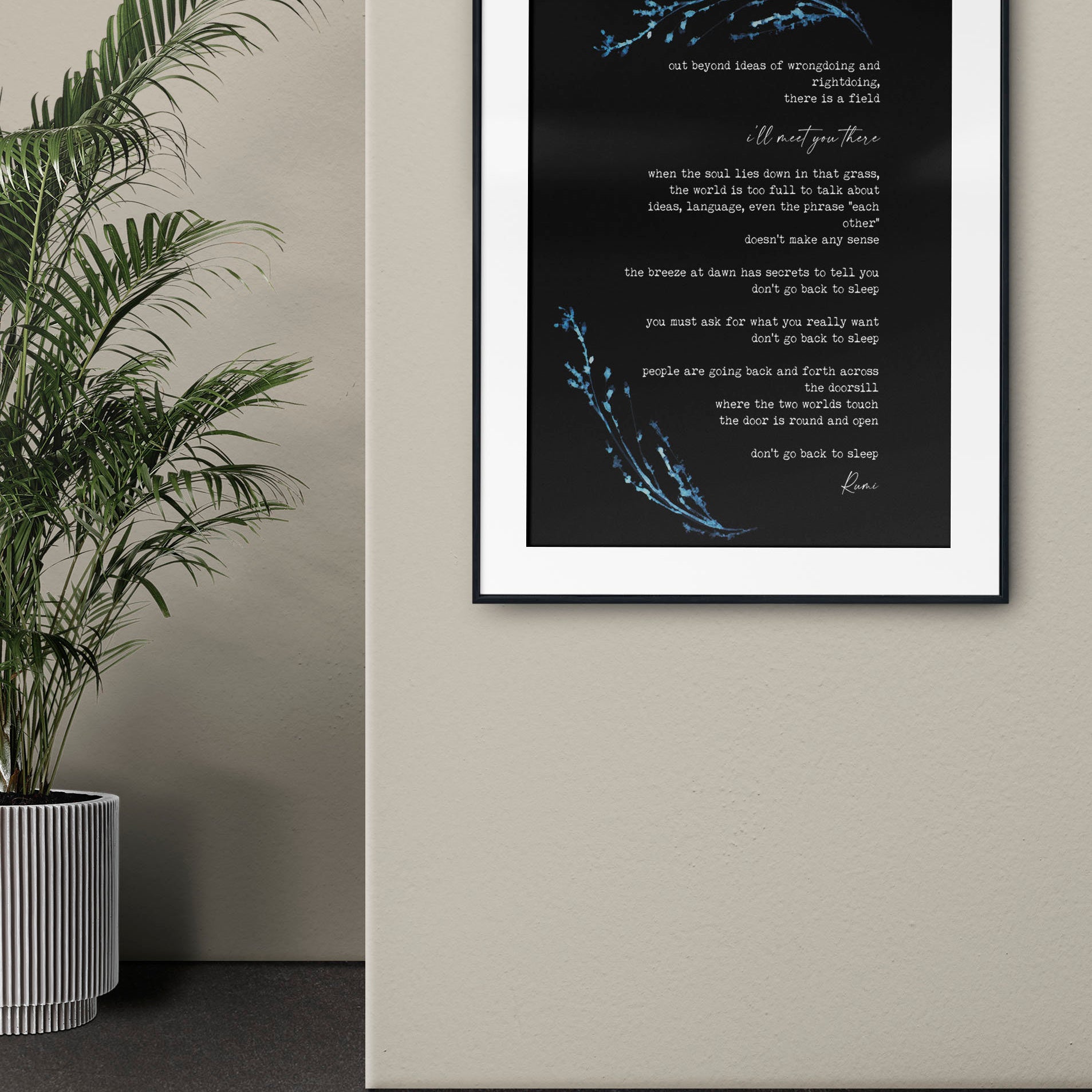 Rumi Inspirational Poetry Wall Art, I’ll meet you there Poem Minimalist Print Wall Decor