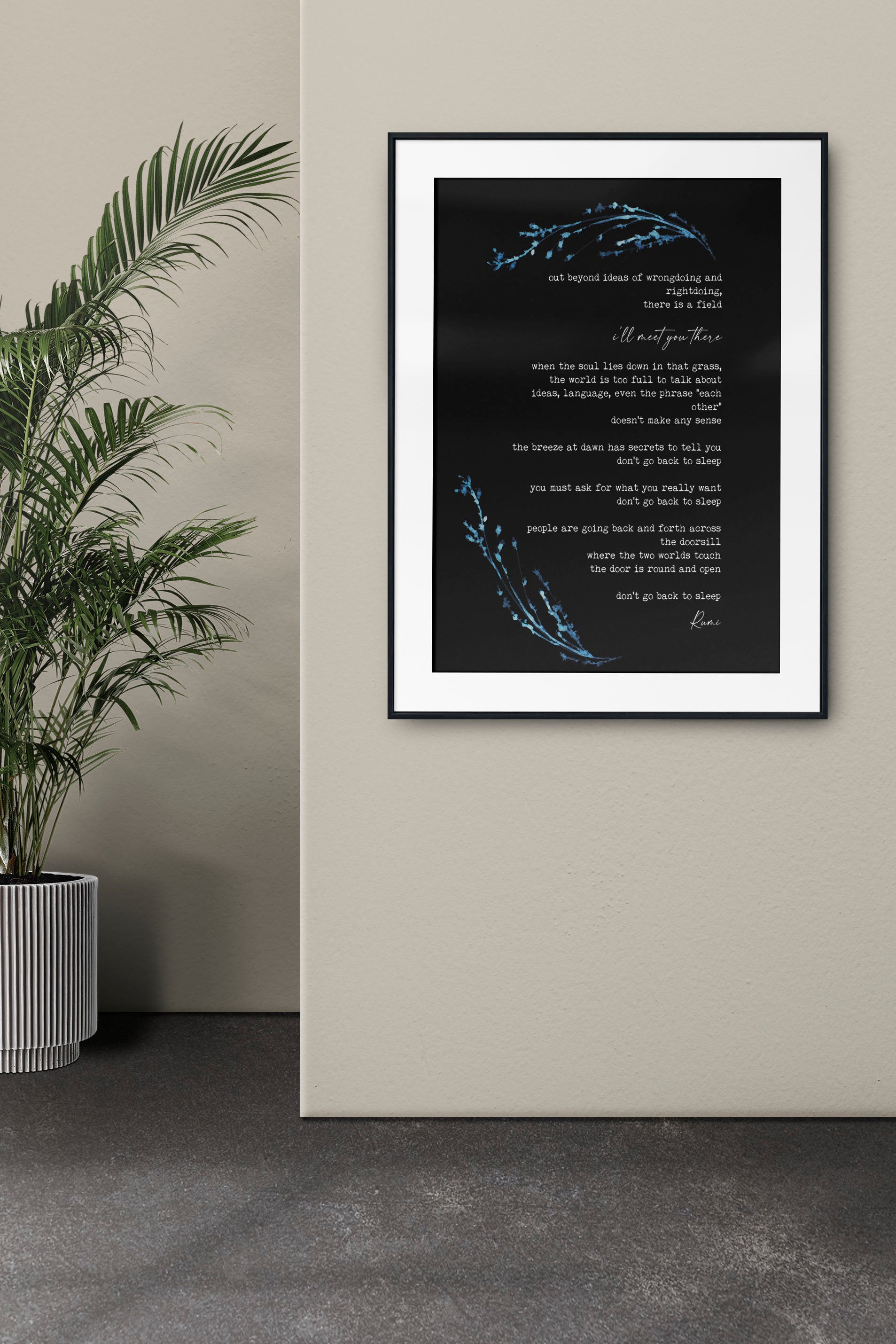 Rumi Inspirational Poetry Wall Art, I’ll meet you there Poem Minimalist Print Wall Decor