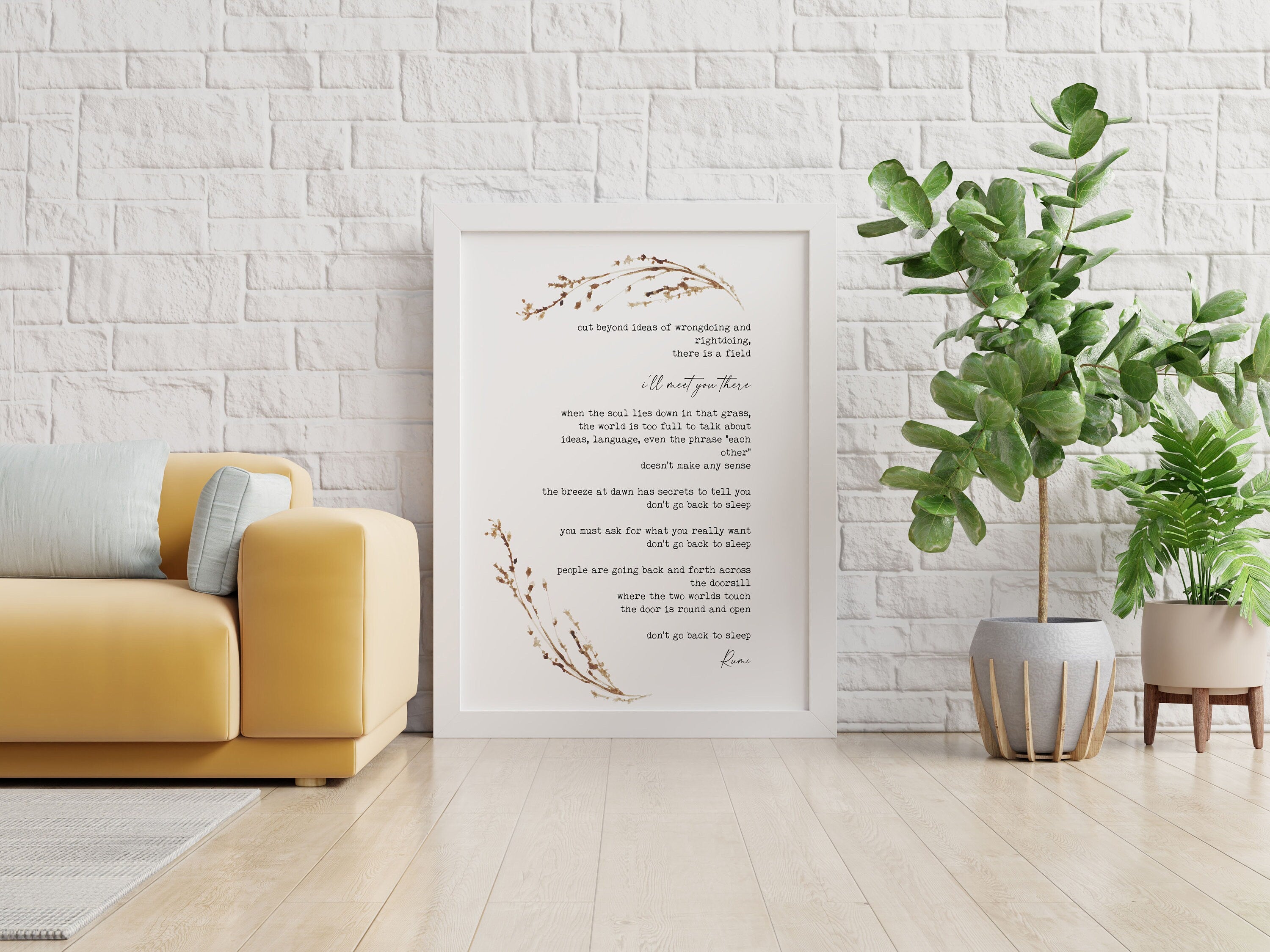 Rumi Inspirational Poetry Wall Art, I’ll meet you there Poem Minimalist Print Wall Decor