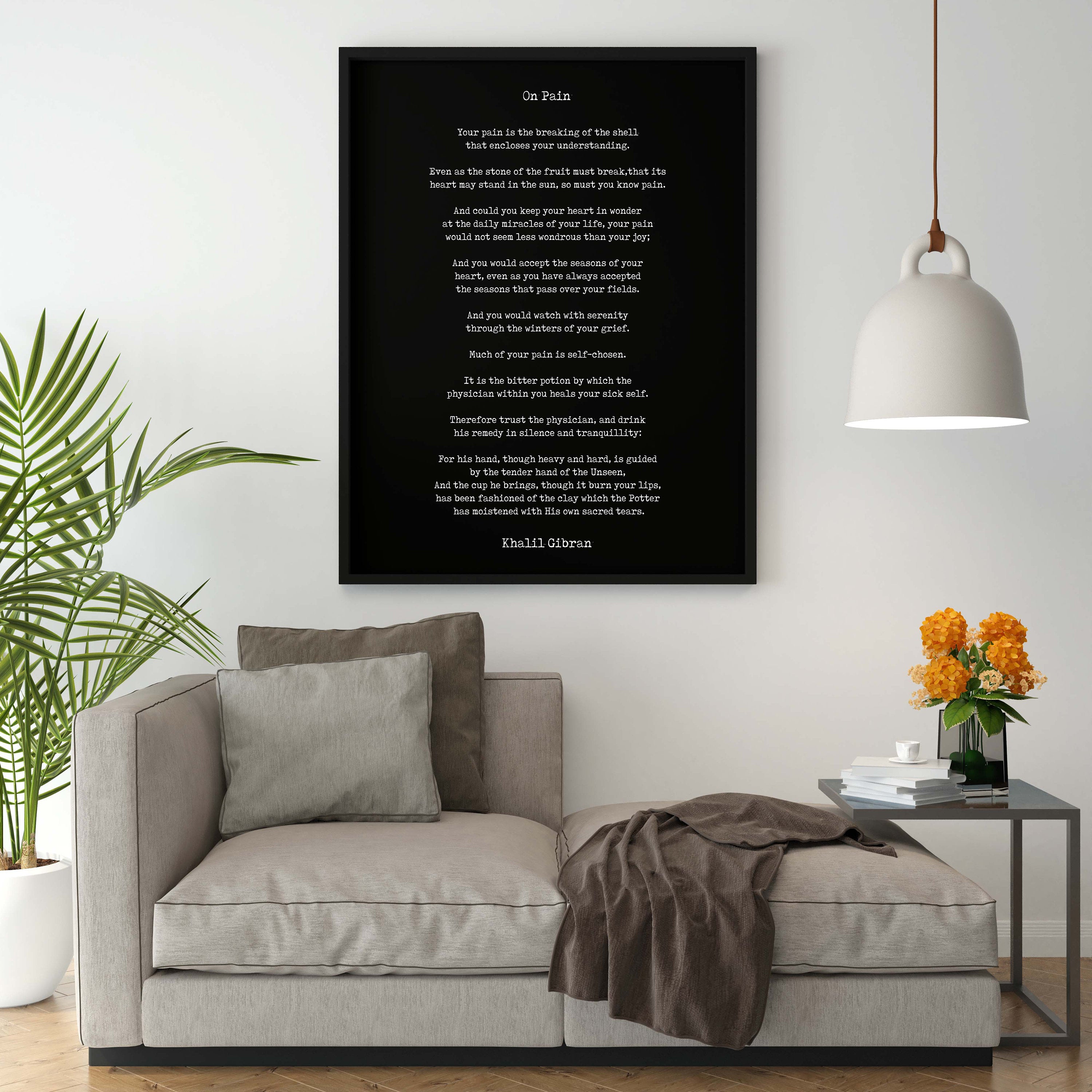 On Pain Kahlil Gibran Wall Art Prints Framed or Unframed in Black & White, Literary Wall Art Decor