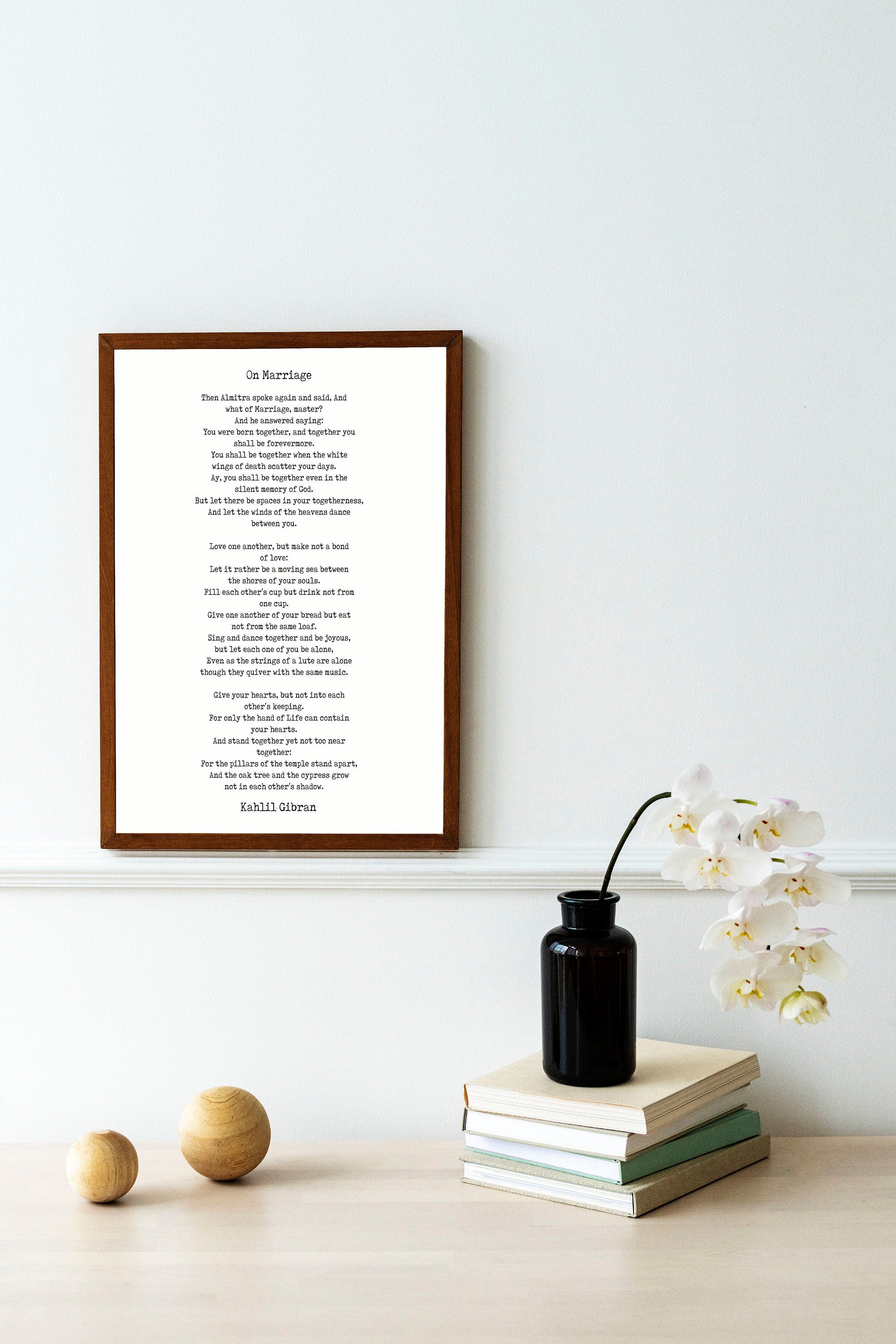 On Marriage Poem Kahlil Gibran Wall Art Prints Framed or Unframed in Vintage or Black & White, Love Poetry Literary Wall Art Decor