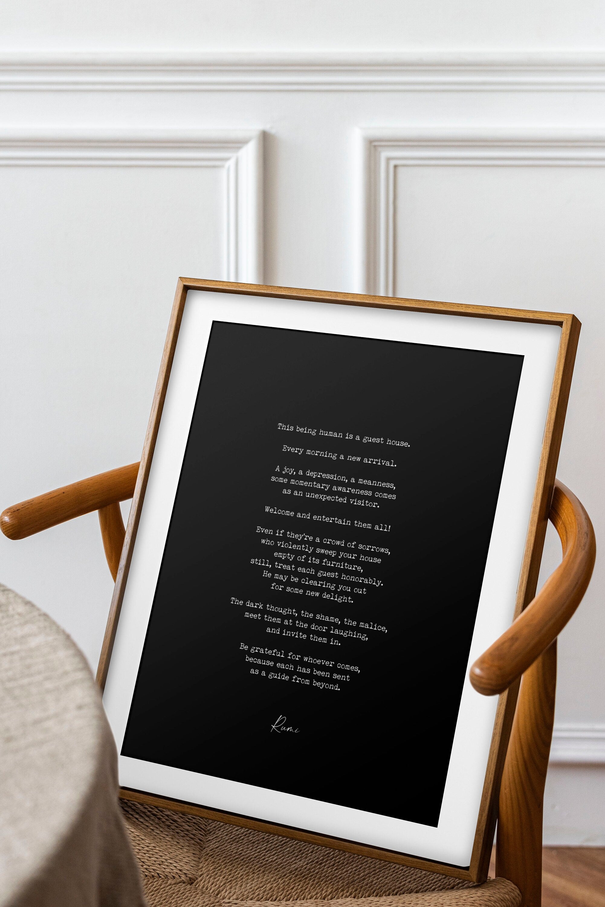 Rumi Inspirational Poetry Wall Art, Guesthouse Poem Minimalist Print Wall Decor