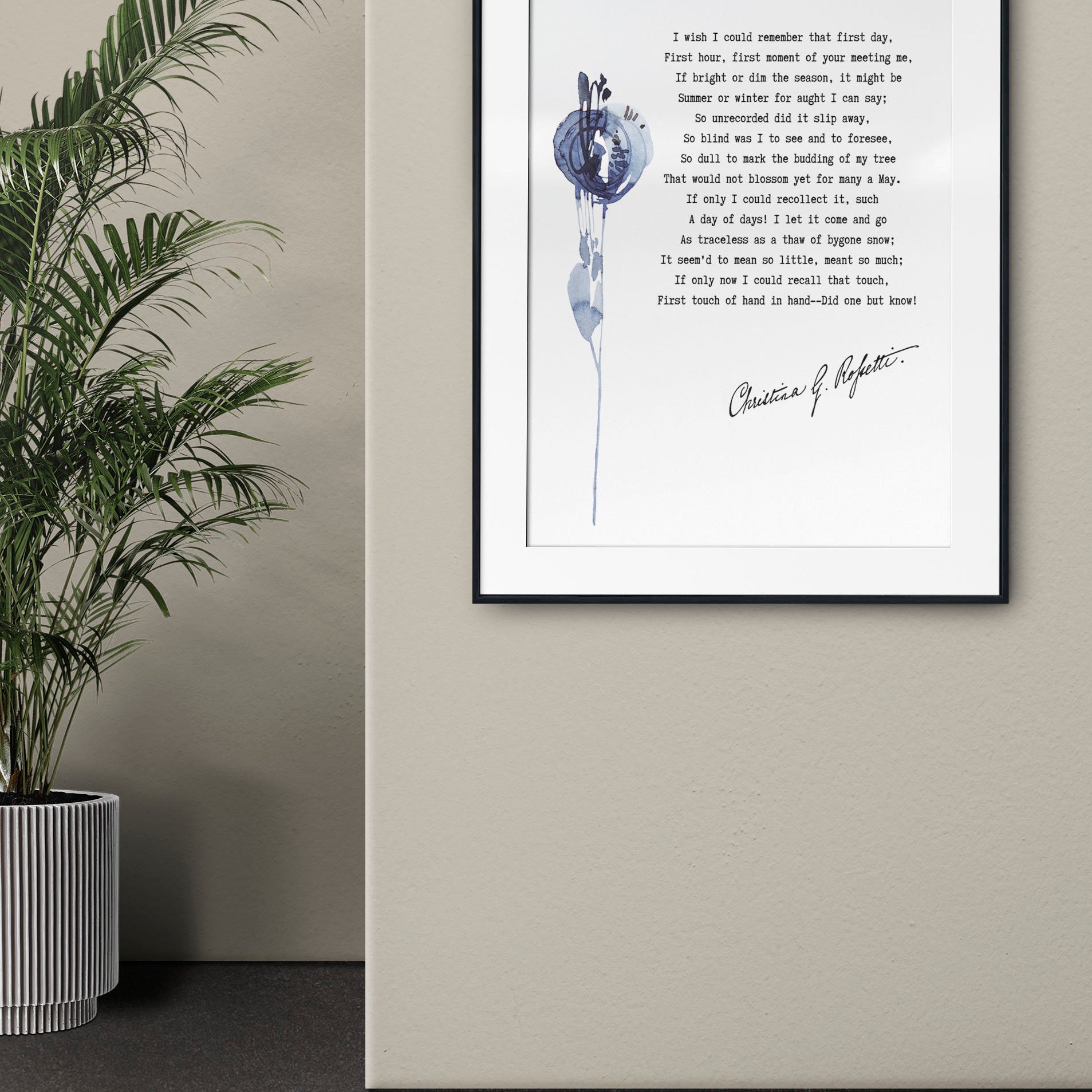 I wish I could remember Poem Print, Christina Rossetti Wedding Anniversary Gift Wall Art