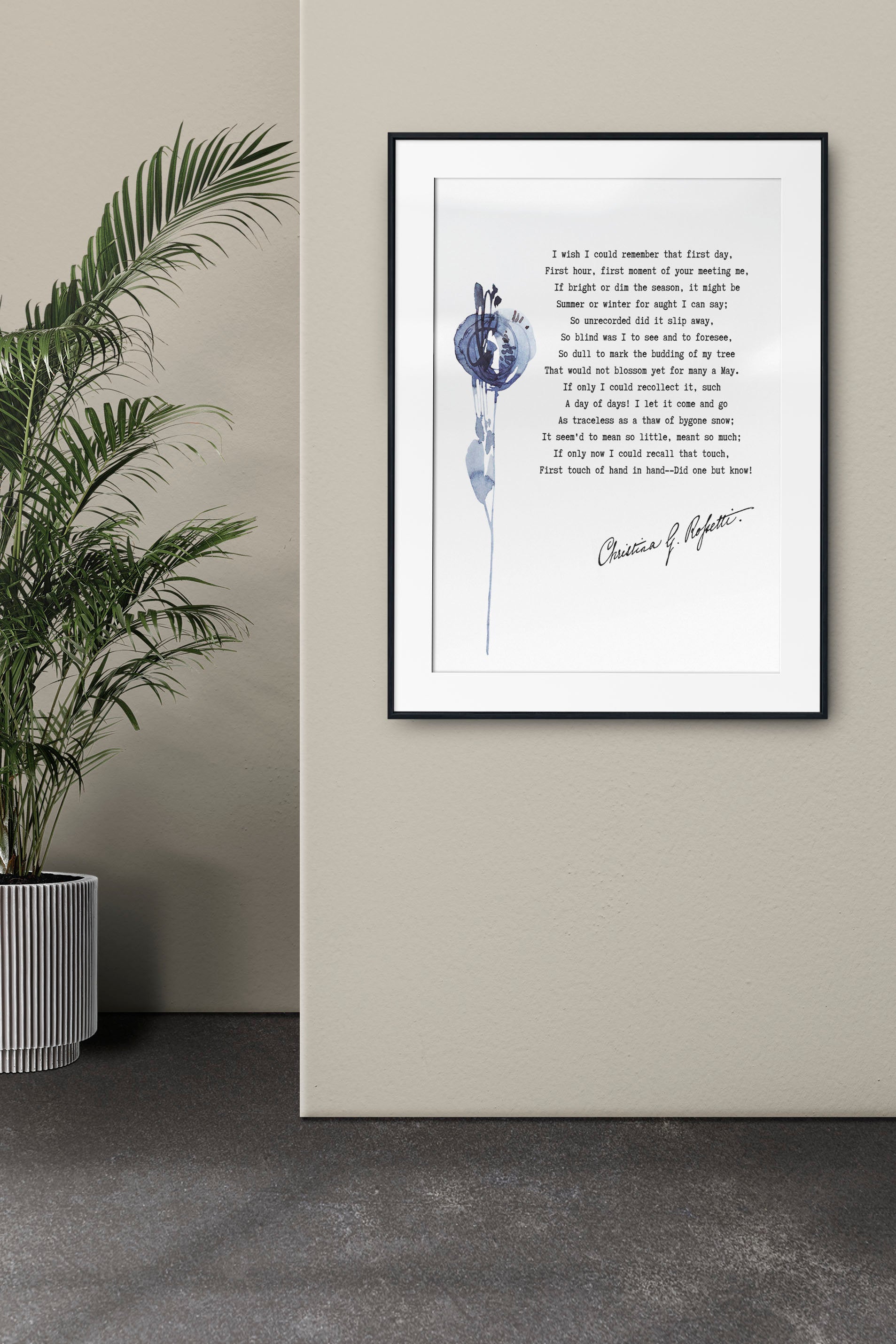 I wish I could remember Poem Print, Christina Rossetti Wedding Anniversary Gift Wall Art