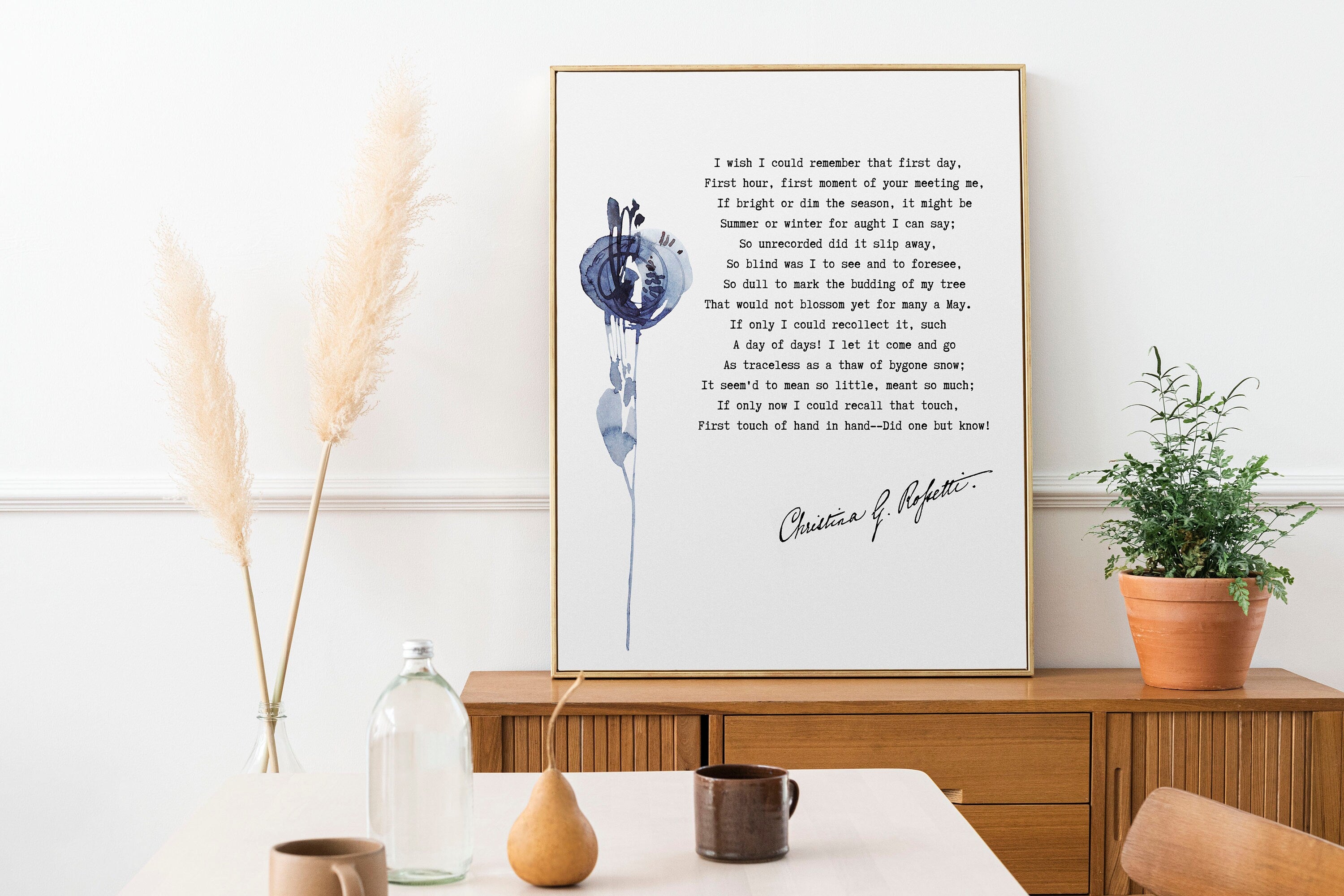 I wish I could remember Poem Print, Christina Rossetti Wedding Anniversary Gift Wall Art