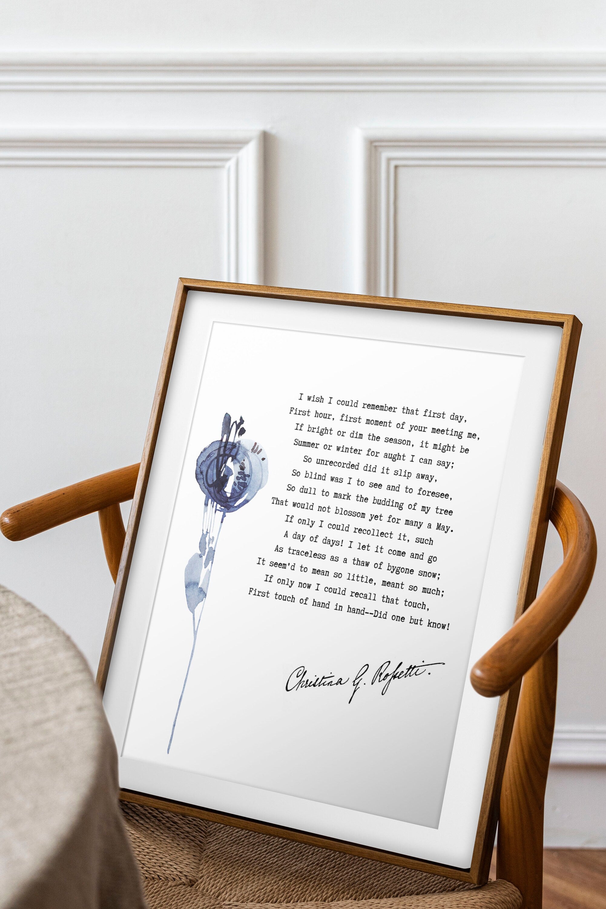 I wish I could remember Poem Print, Christina Rossetti Wedding Anniversary Gift Wall Art