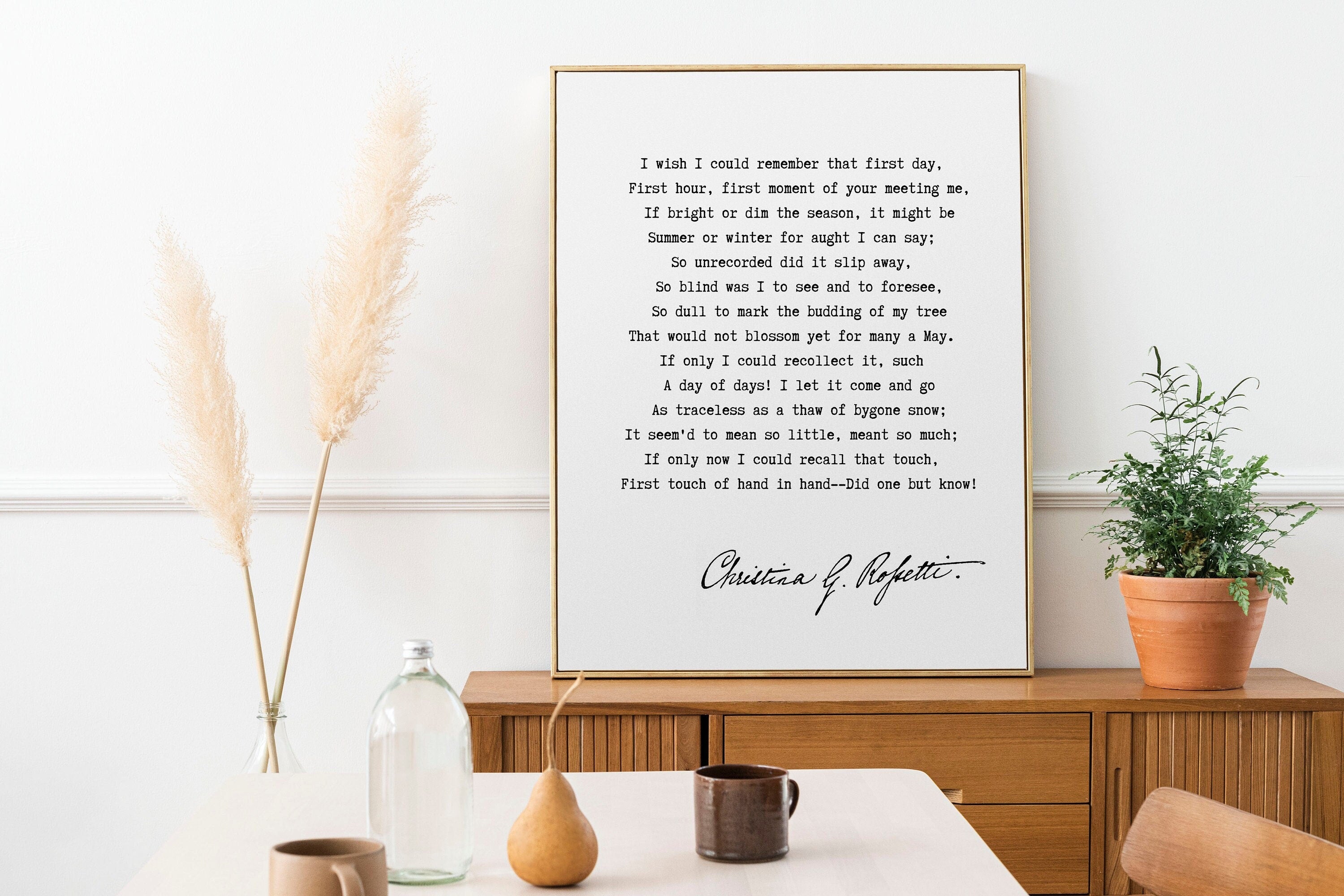 I wish I could remember Poem Print, Christina Rossetti Wedding Anniversary Gift Wall Art