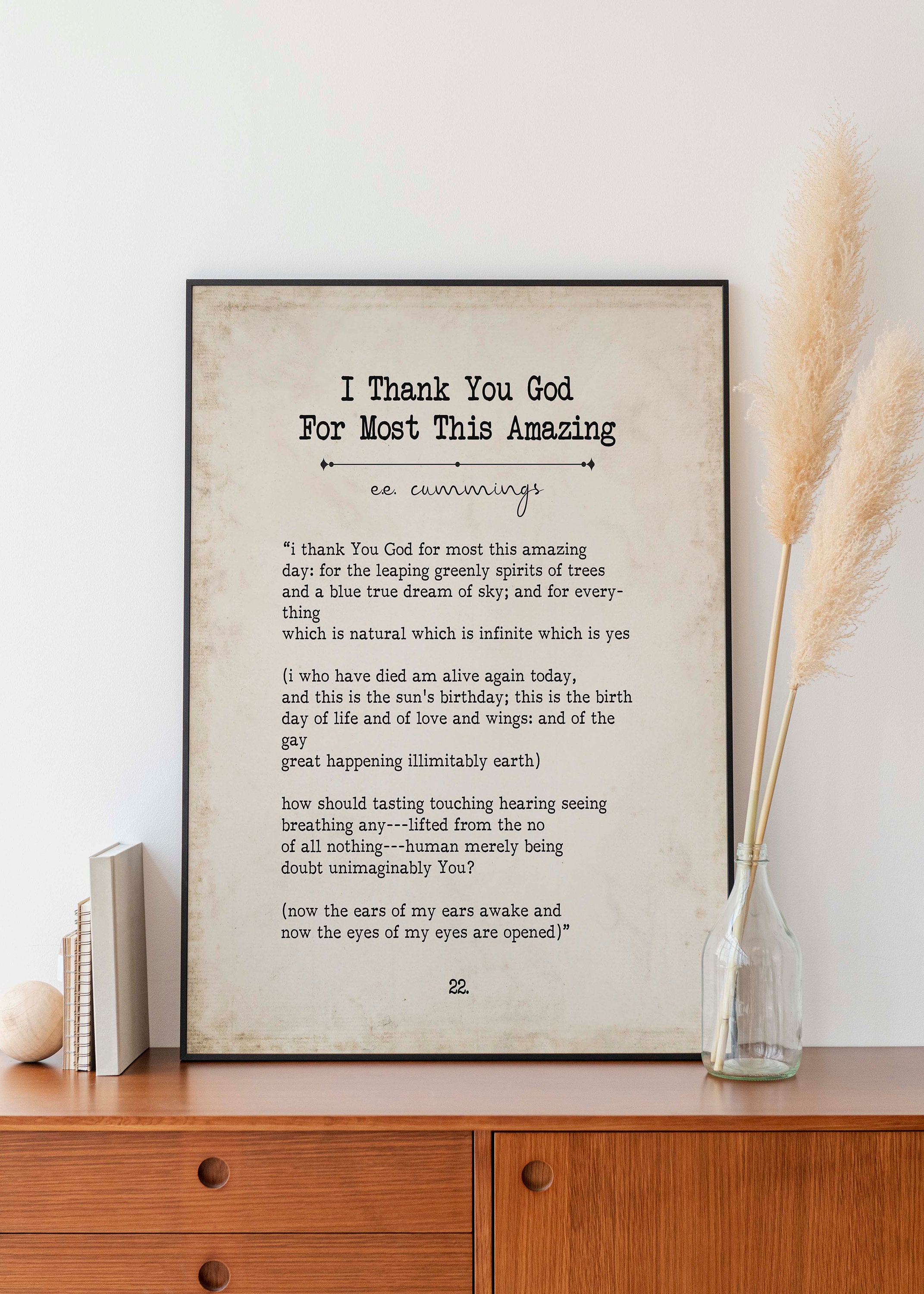 E E Cummings Book Page Inspirational Wall Art, i thank You God for most this amazing Poem Vintage Style Print Wall Decor