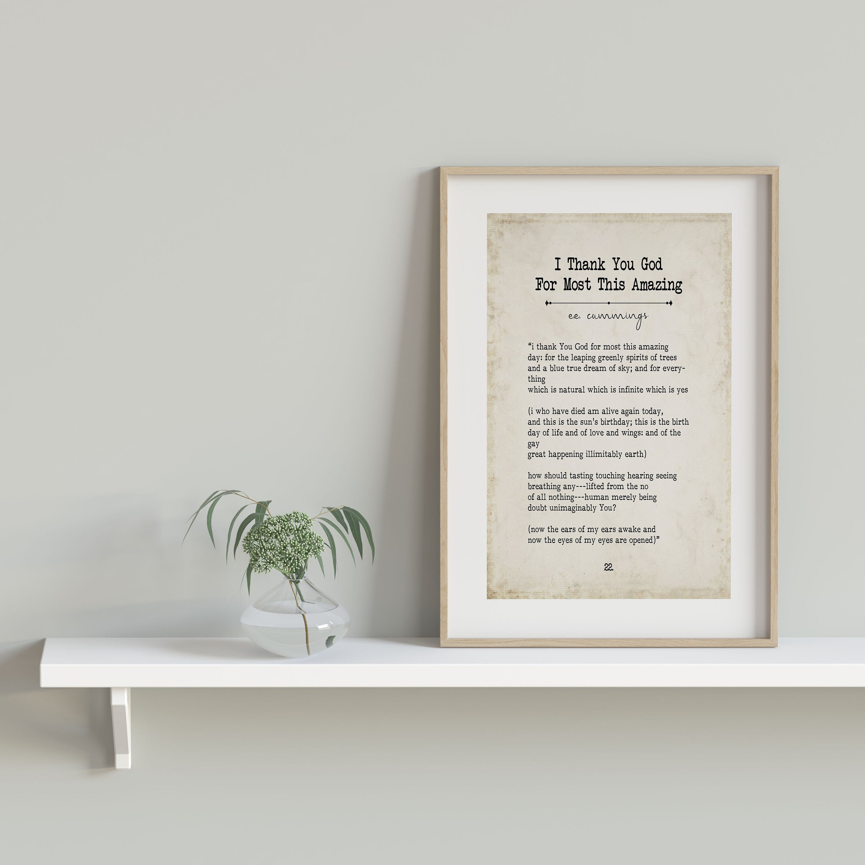 E E Cummings Book Page Inspirational Wall Art, i thank You God for most this amazing Poem Vintage Style Print Wall Decor