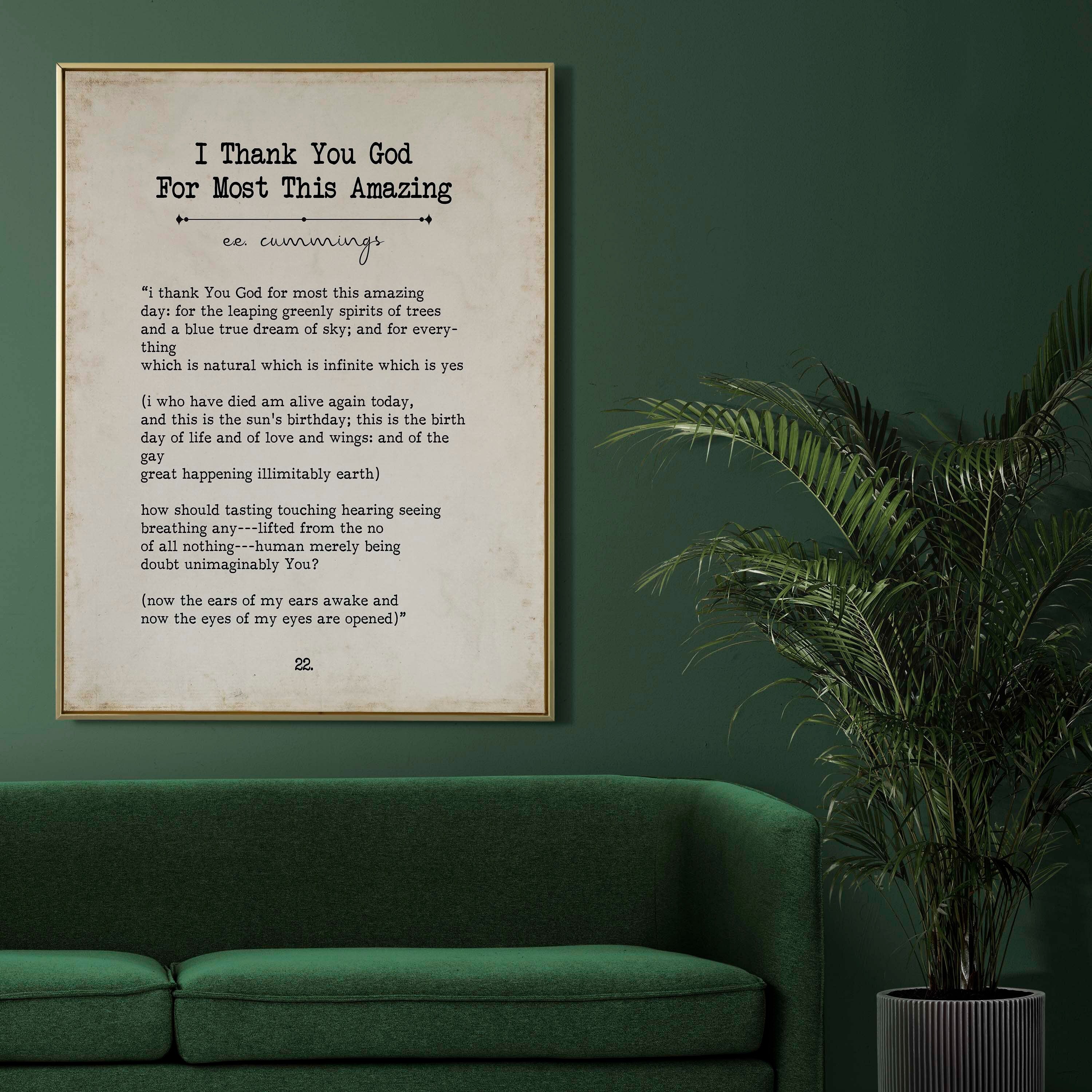 E E Cummings Book Page Inspirational Wall Art, i thank You God for most this amazing Poem Vintage Style Print Wall Decor