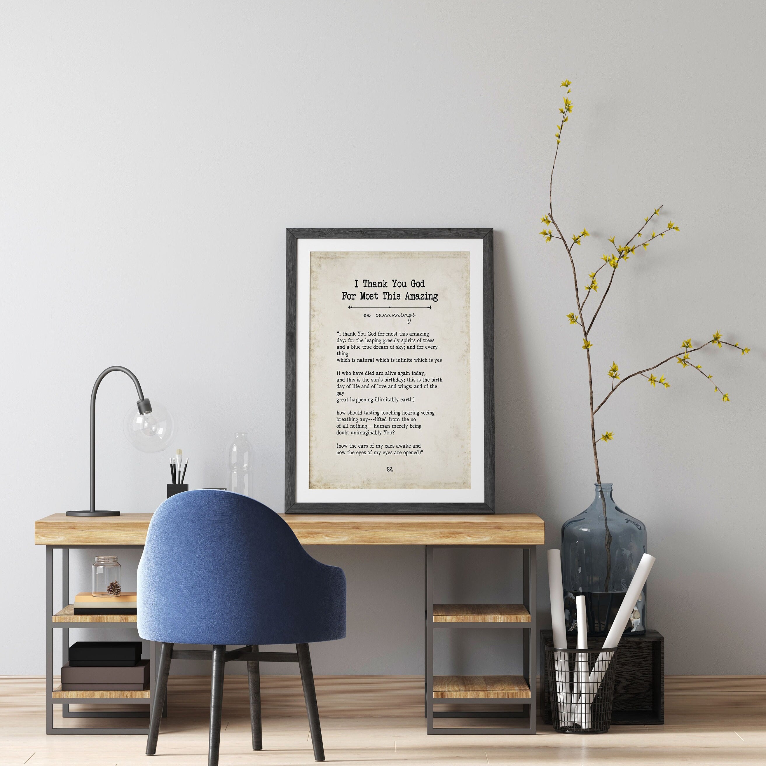 E E Cummings Book Page Inspirational Wall Art, i thank You God for most this amazing Poem Vintage Style Print Wall Decor
