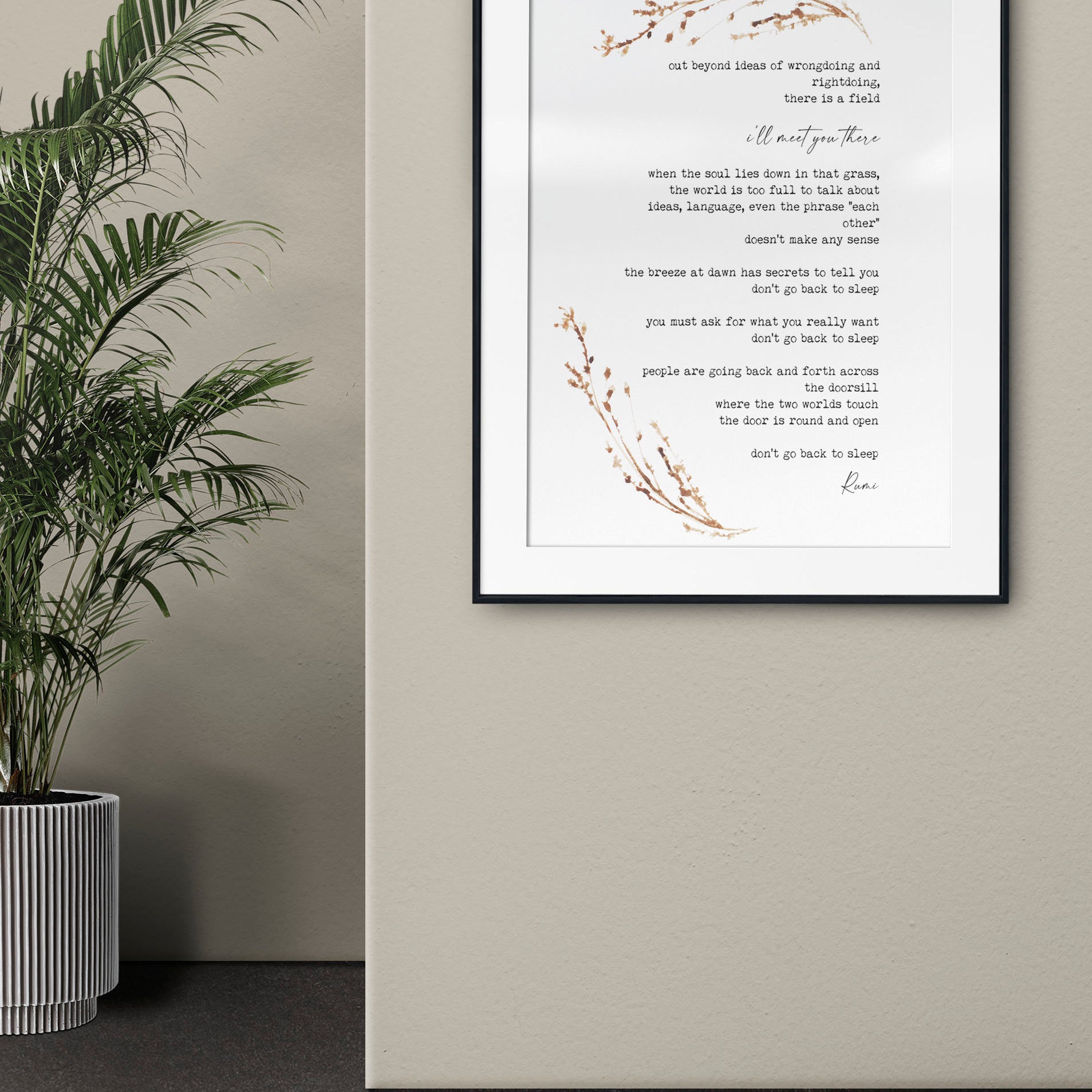 Rumi Inspirational Poetry Wall Art, I’ll meet you there Poem Minimalist Print Wall Decor