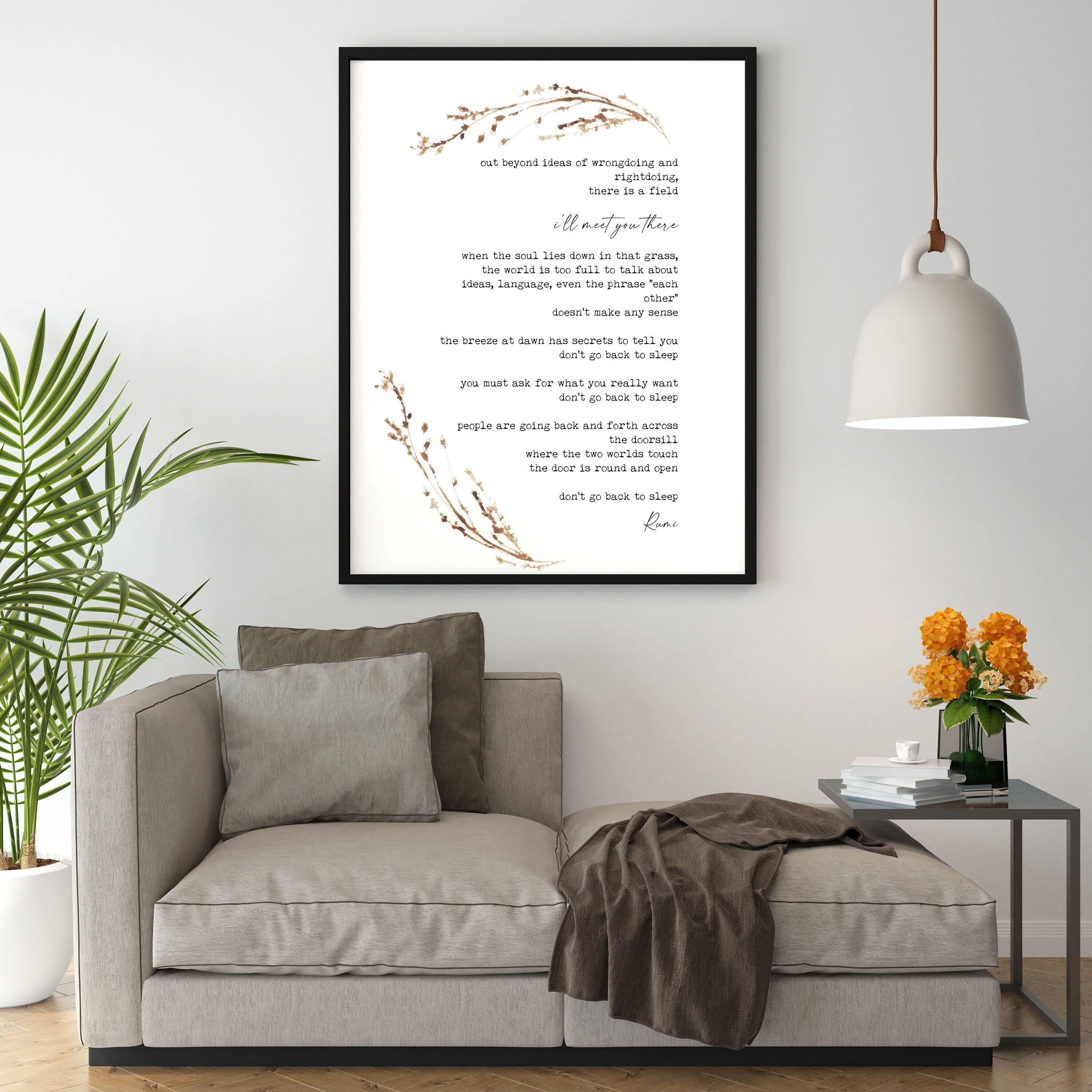 Rumi Inspirational Poetry Wall Art, I’ll meet you there Poem Minimalist Print Wall Decor